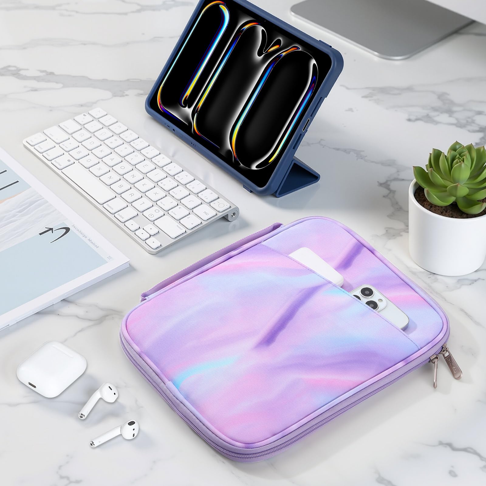 MoKo Custodia Tablet Imbottita 9-11 Pollici per 11" iPad Air M4 2026, iPad A16/Pro 11 M5, i-Pad 10th/Air 5/4th 10.9, iPad9/8 10.2, Tab S8/S9 11, con Maniglia, Fantasia Viola