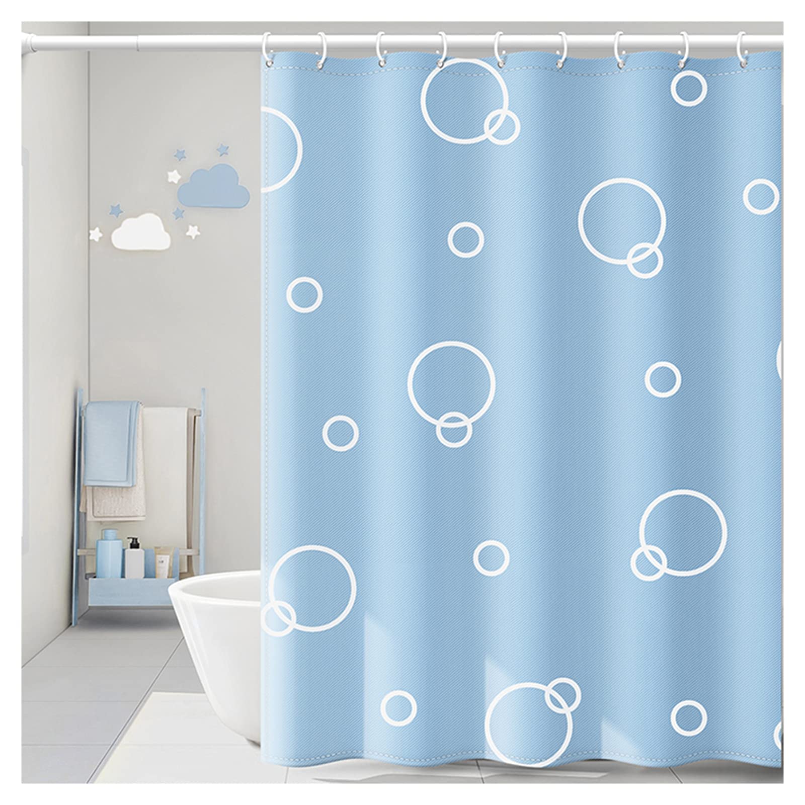 Rideau de douche tout-en-un bleu frais pour une baignoire moderne et zen