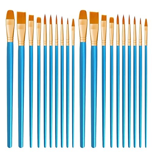 CNMTCCO Paint Brushes 20 PCS Nylon Hair Paint Brushes Set for Acrylic Oil Watercolor Gouache Painting Face Paint Brushes for Children and Adults (Blue) - Blue