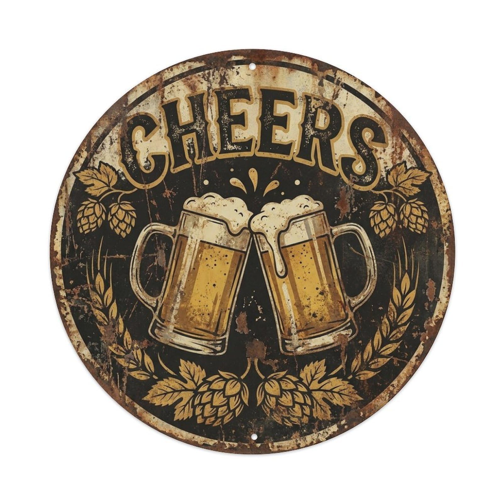 Cheers Beer Toast Slogan Two Clinking Mugs Metal Tin Sign