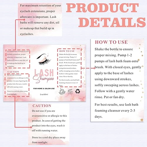 Miniatura 2 de 50 etiquetas adhesivas para champú de pestañas para botella, calcomanías de extensión de pestañas para bomba de espuma, botellas, pestañas de baño,