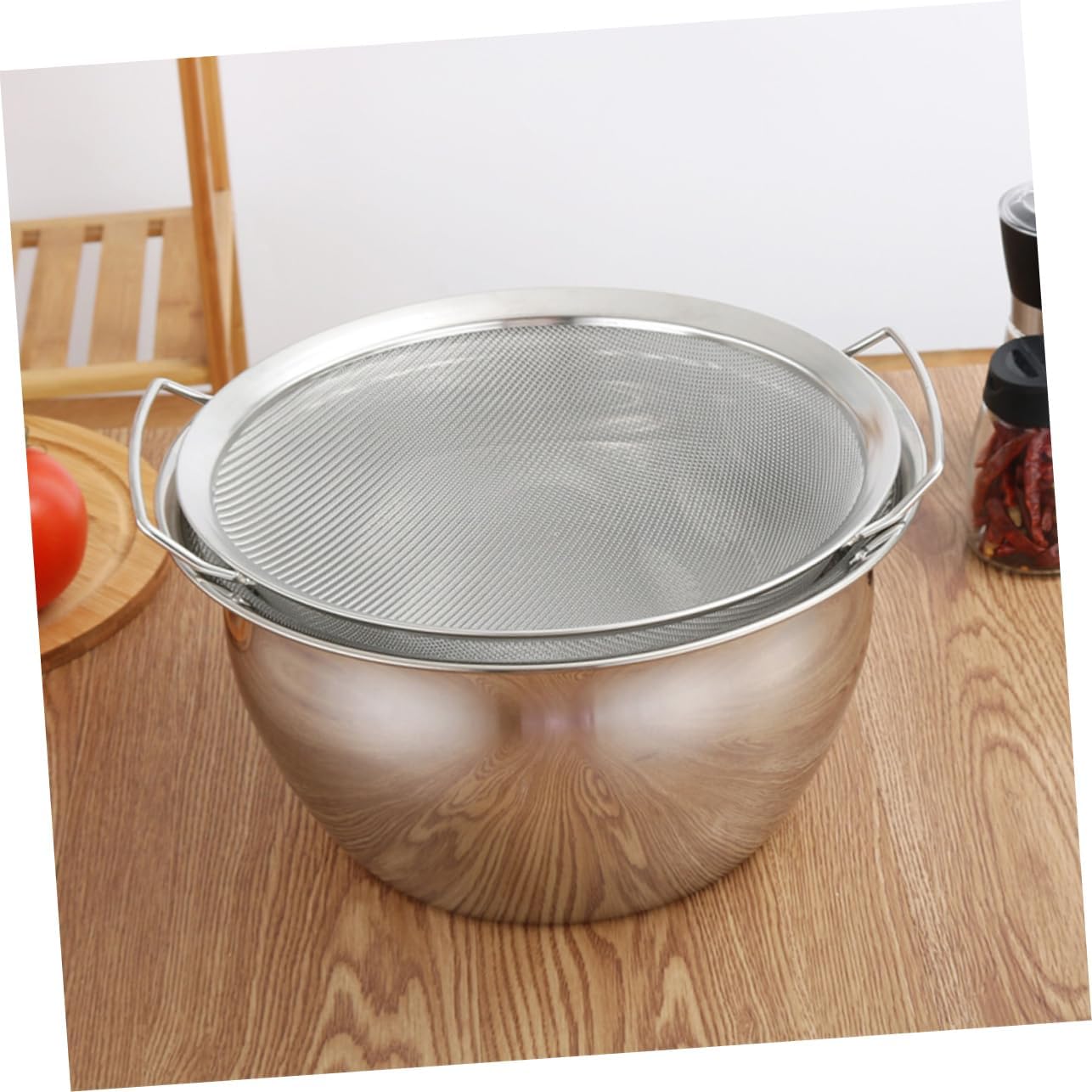 1pc Stainless Steel Mesh Strainer Double Handle Kitchen Sifting Tool for Rice Flour and Vegetable Draining Multifunctional Cooking Gadget for Home Use