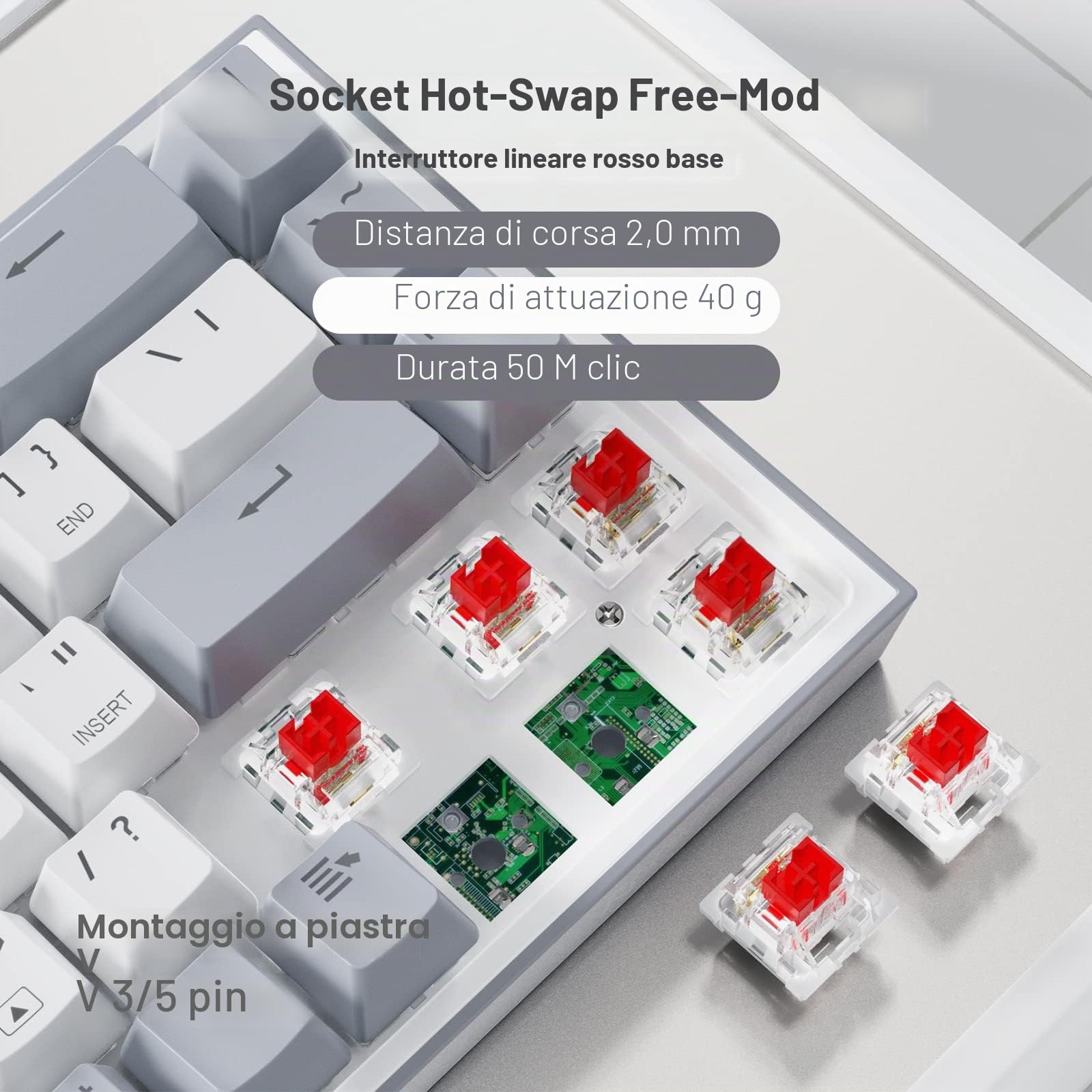 Redragon K631 Gery Tastiera Gioco 65% 68 Tasti Hot-Swap RGB | tastiera gioco 65% cablata 68 tasti meccanica compatta hot-swap PCB interruttore rosso lineare silenzioso US