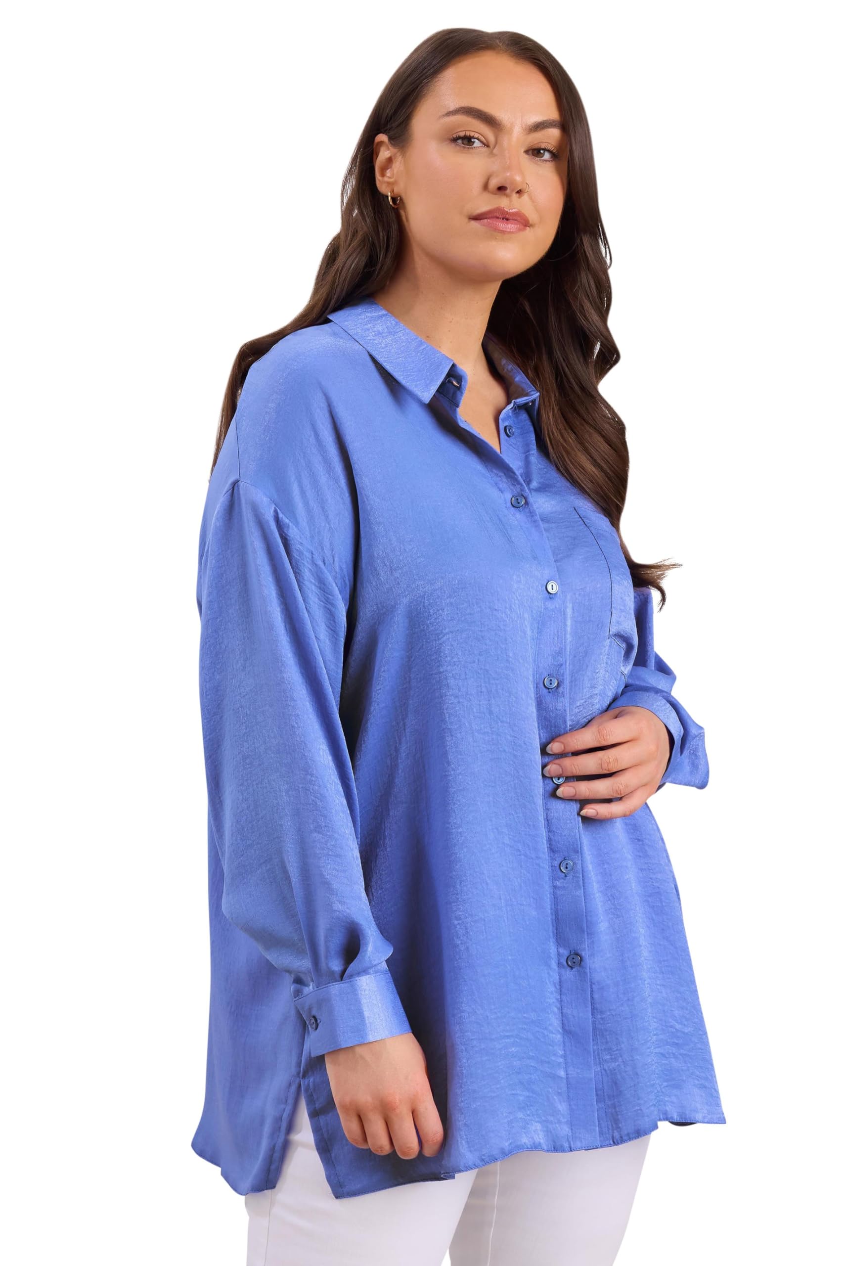 Evans Blue Metallic Button Through Shirt - Women's Size 26-28