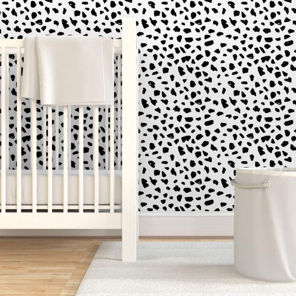 Peel & Stick Wallpaper 3ft x 2ft - Black White Abstract Dalmatian Spots Dots Leopard Animal Skin Trendy Gender Neutral Geometric Print Custom Removable Wallpaper by Spoonflower