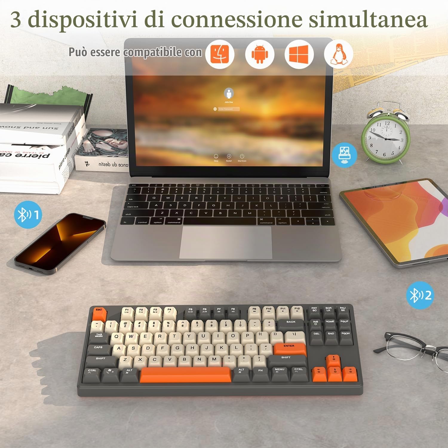 MAMBASNAKE TKL- Tastiera da gioco wireless, Bluetooth/2,4 GHz, copritasto PBT, batteria ricaricabile da 4000 mAh, tastiera retroilluminata arcobaleno a colori misti con sensazione meccanica-Glimmer