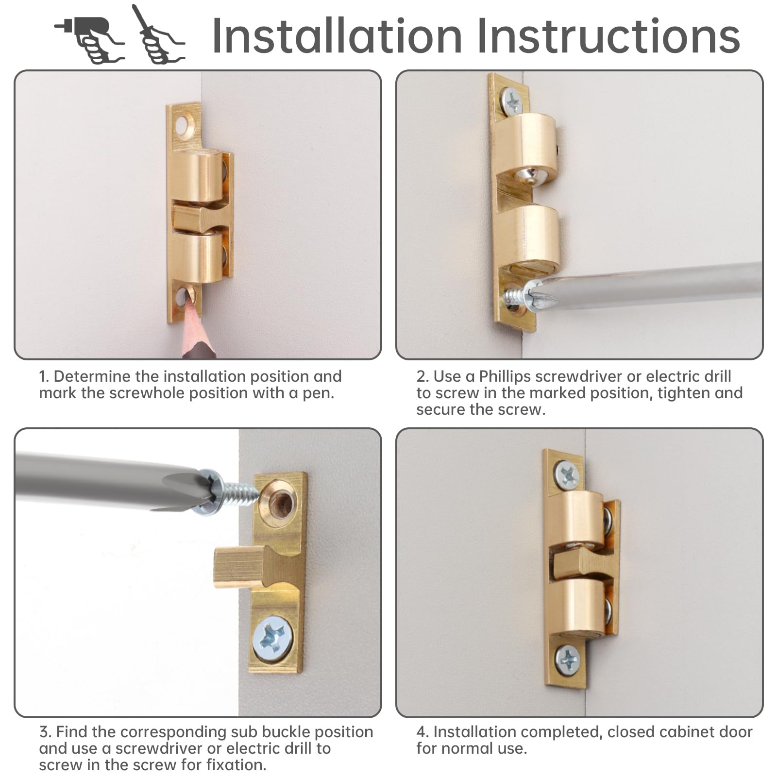HOJLKLD 12Pcs Double Ball Tension Roller Catch Latch, 50mm Solid Brass Door Catches Hardware - Image 4