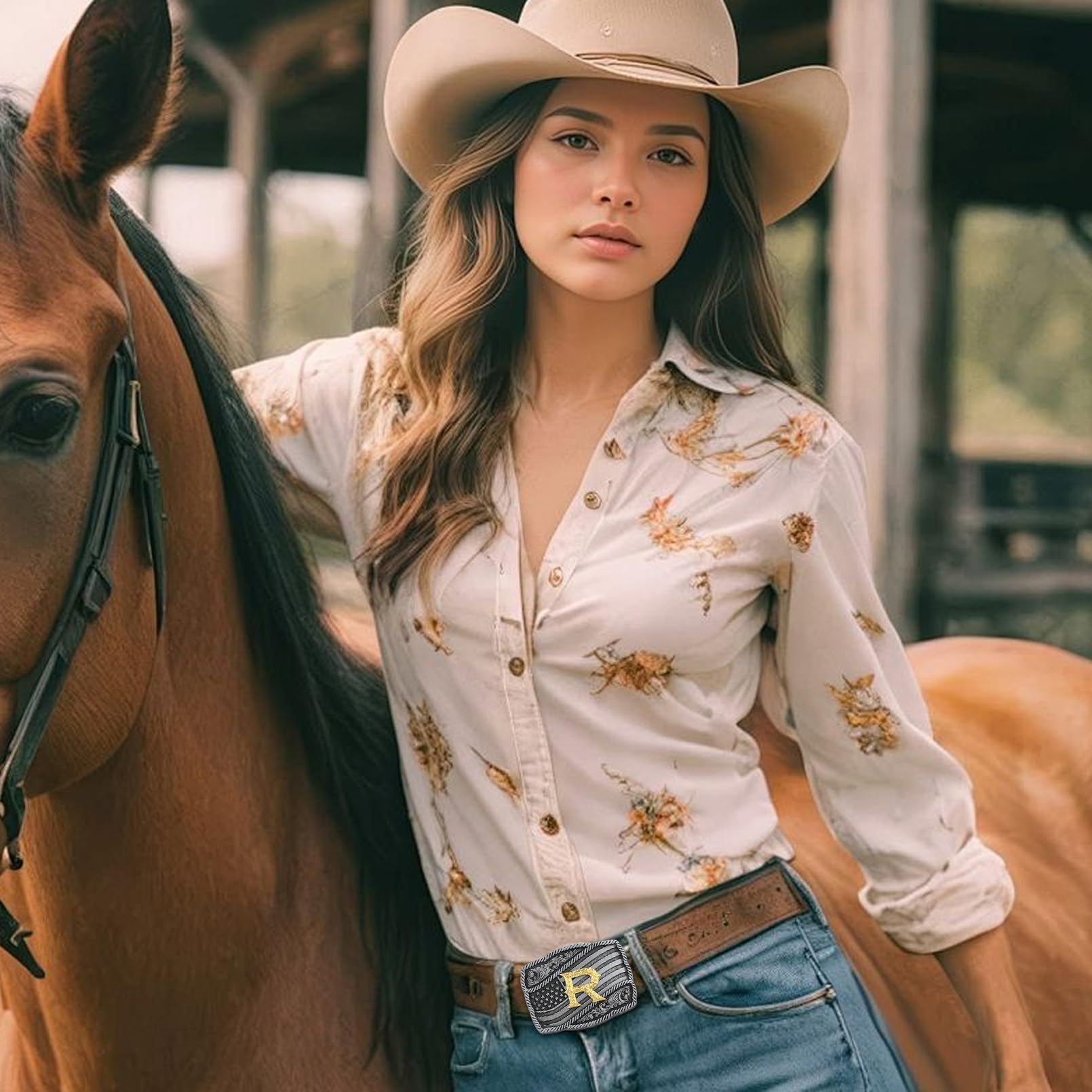 Western Cowboy iniziale lettere A-Z bandiera americana fibbia cintura per uomo festa del papà fidanzato marito