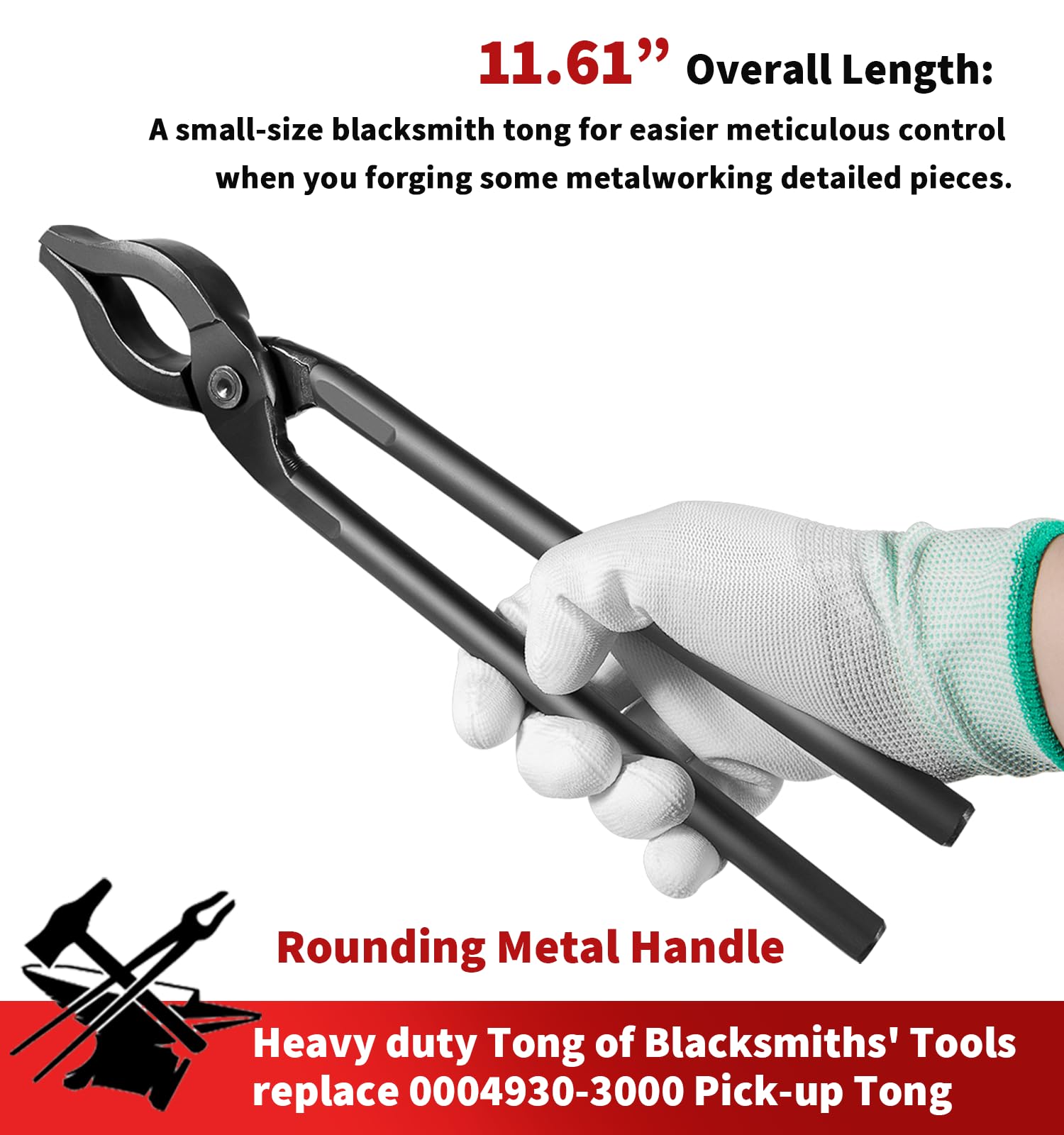0004930-300 Mandrel Blacksmith Tong (300mm,1.1Lbs) Knife Making Tool for Blacksmiths Beginner and Seasoned,Forge Tongs for Holding Hot Steel Firmly