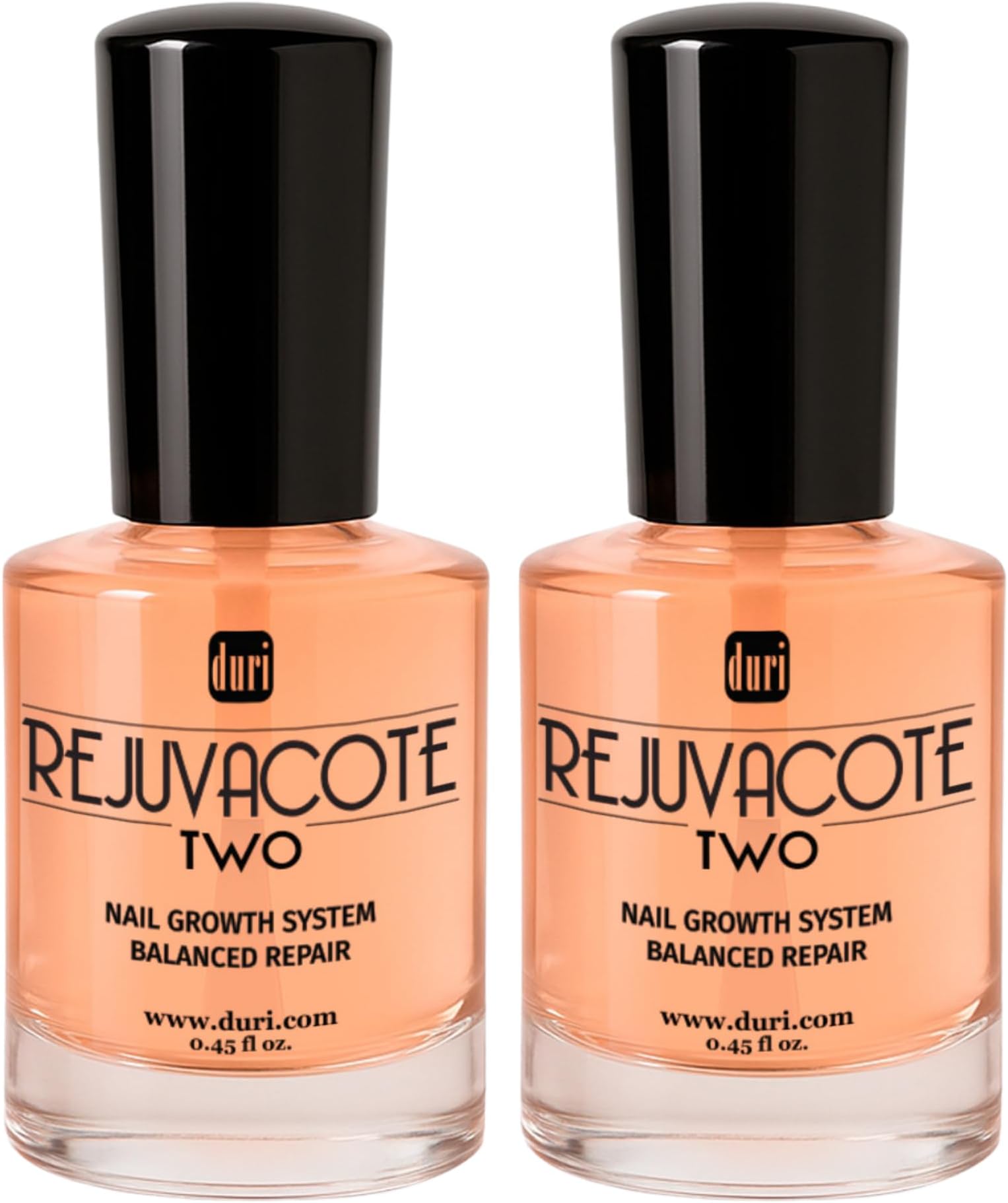 Rejuvacote 2 Nail Growth Base and Top Coat, Balanced Repair - Nail Hardener for peeling, thin, or fragile nails (Pack of 2)