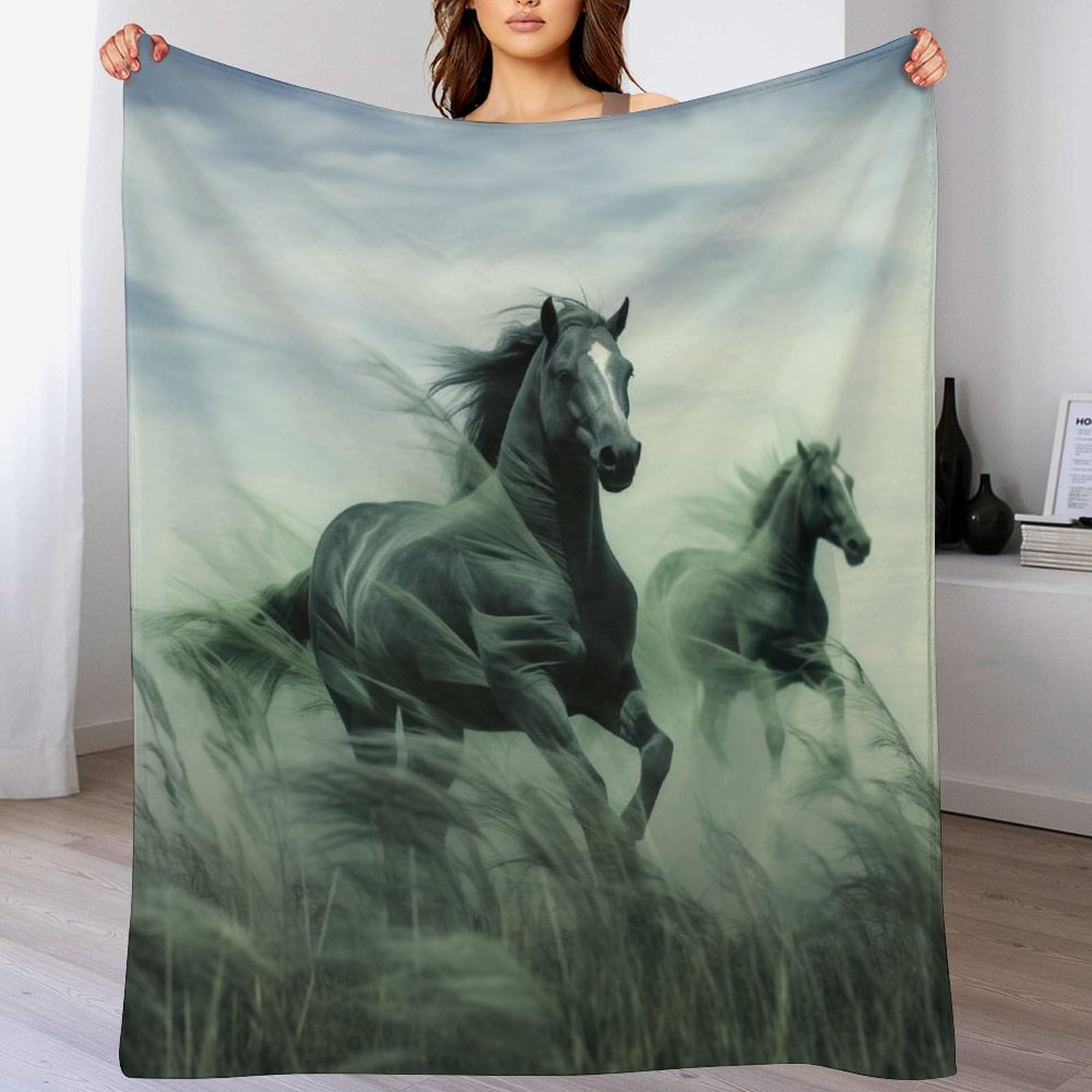 Couverture cheval 3D plaid en flanelle, le cadeau parfait pour passionnés d'équitation