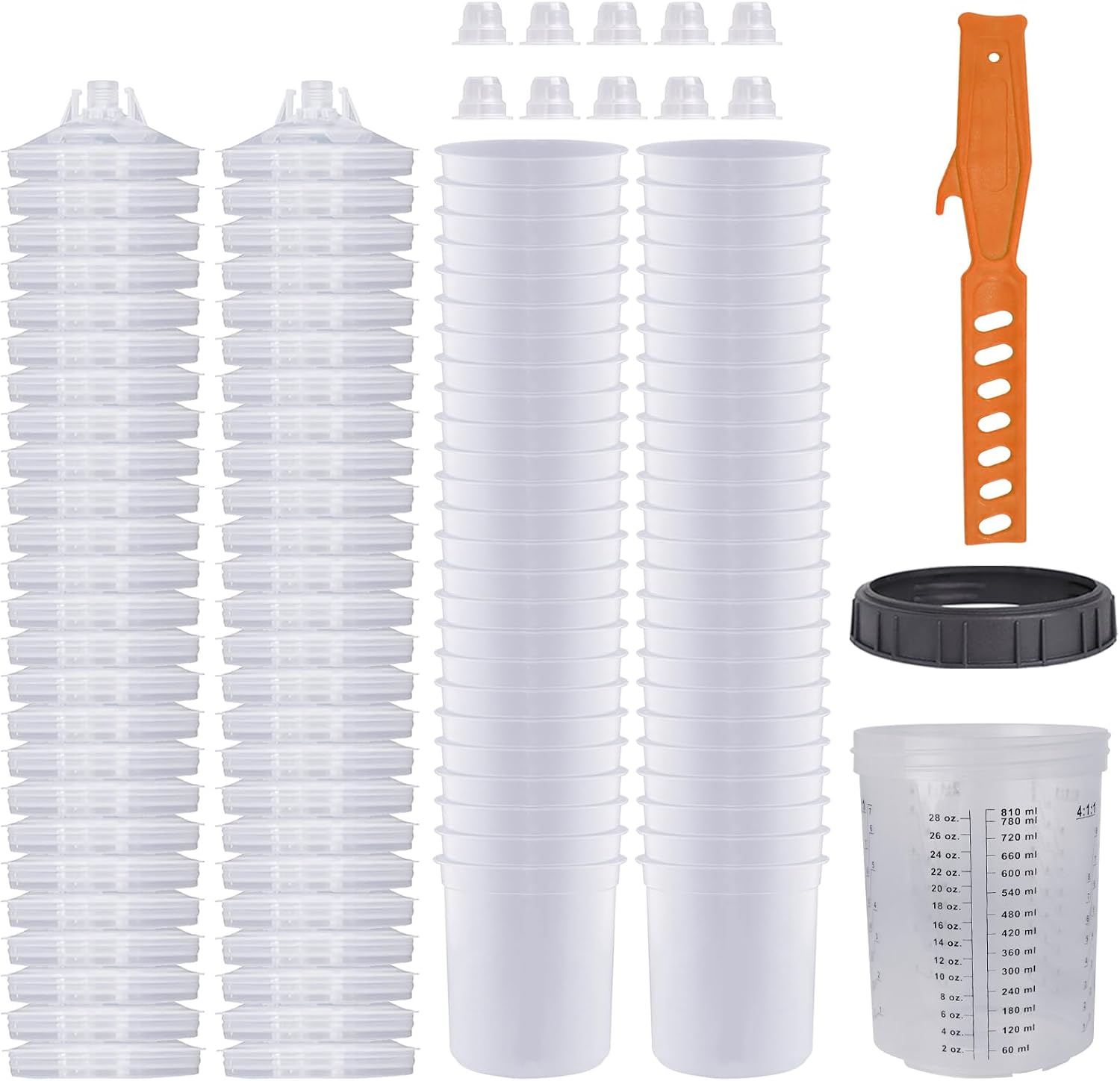 Disposable Paint Sprayer Gun Cup Kit 800ml with 50 Cups & Lids