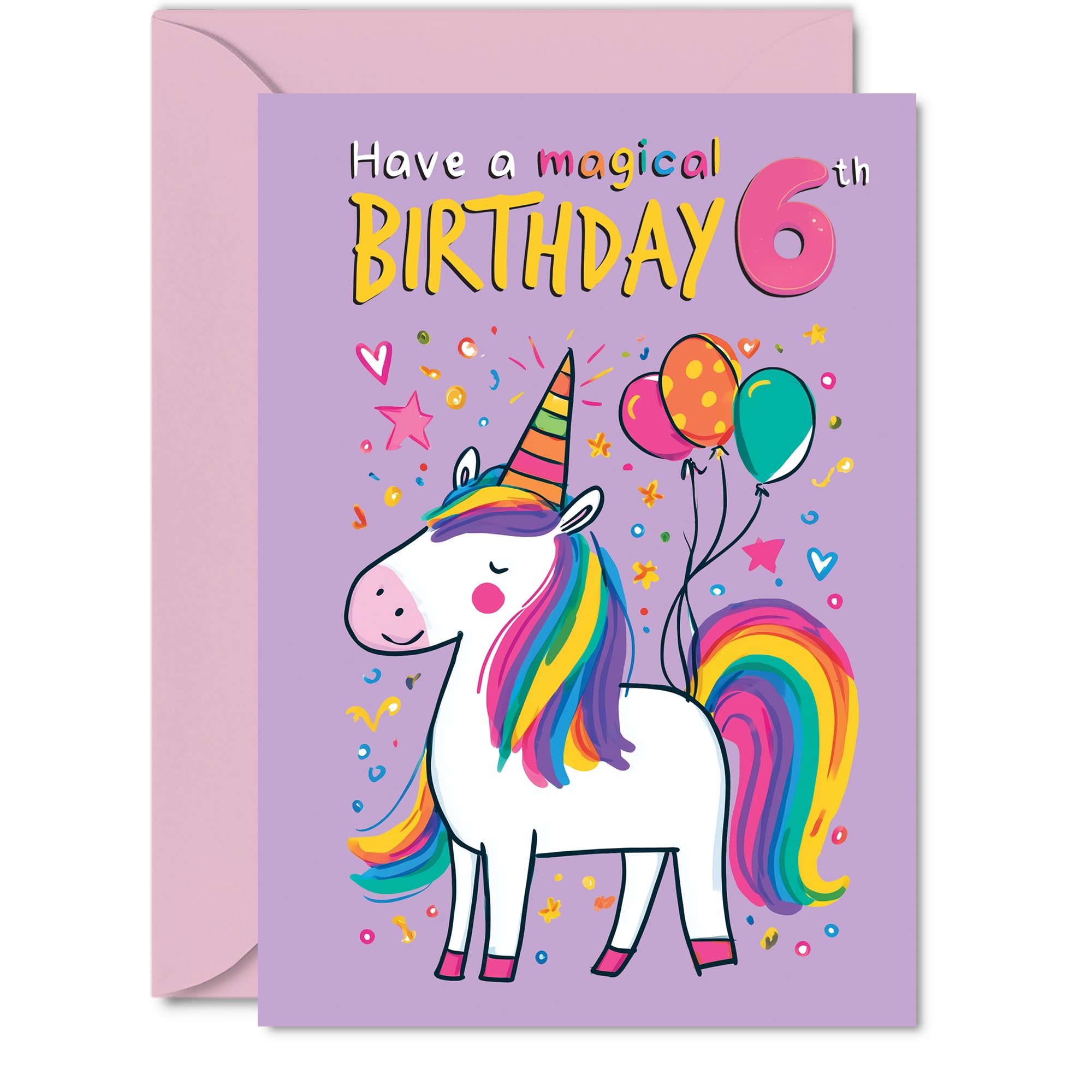 6th Birthday Cards for Boys Girls - Magical Birthday - Happy Birthday Card for 6 Year Old Boy Girl Grandson Cousin Son Niece, 5x7 Inch Bday Greeting Cards