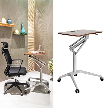 Mobile Standing Desk,41.9in Standing or Sitting Computer Workstation with Wheels for Home Office Bedside Laptop Cart