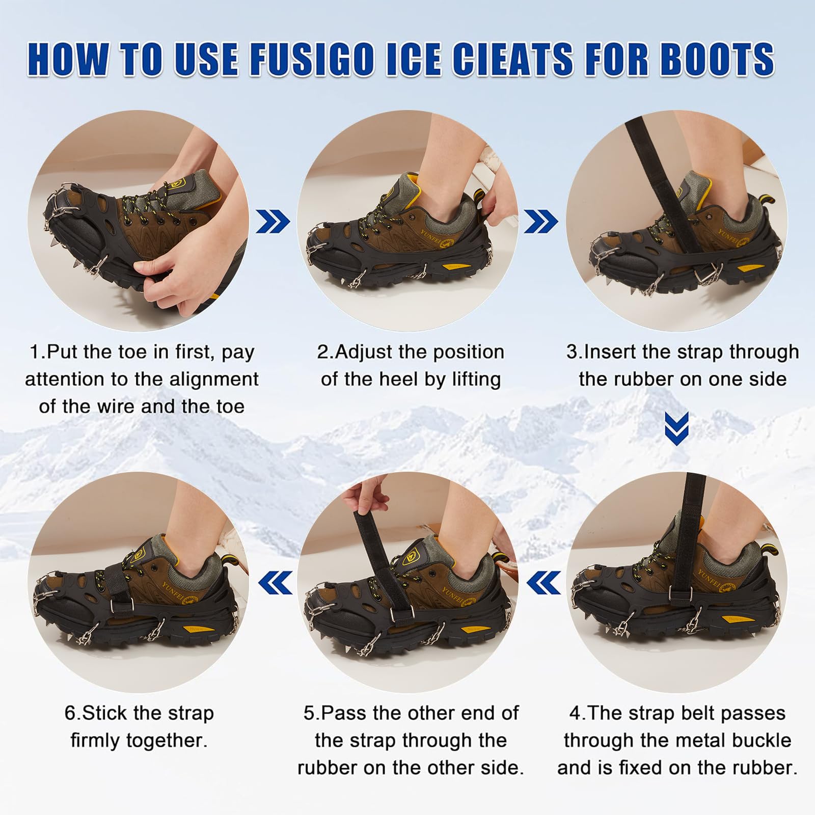 Eisstollen, Schnee-Eis-Traktionsschuh-Stollen, echte Edelstahl-Spikes und langlebiges Silikon, rutschfeste Stiefel-Spikes zum Gehen, Joggen, Klettern und Wandern