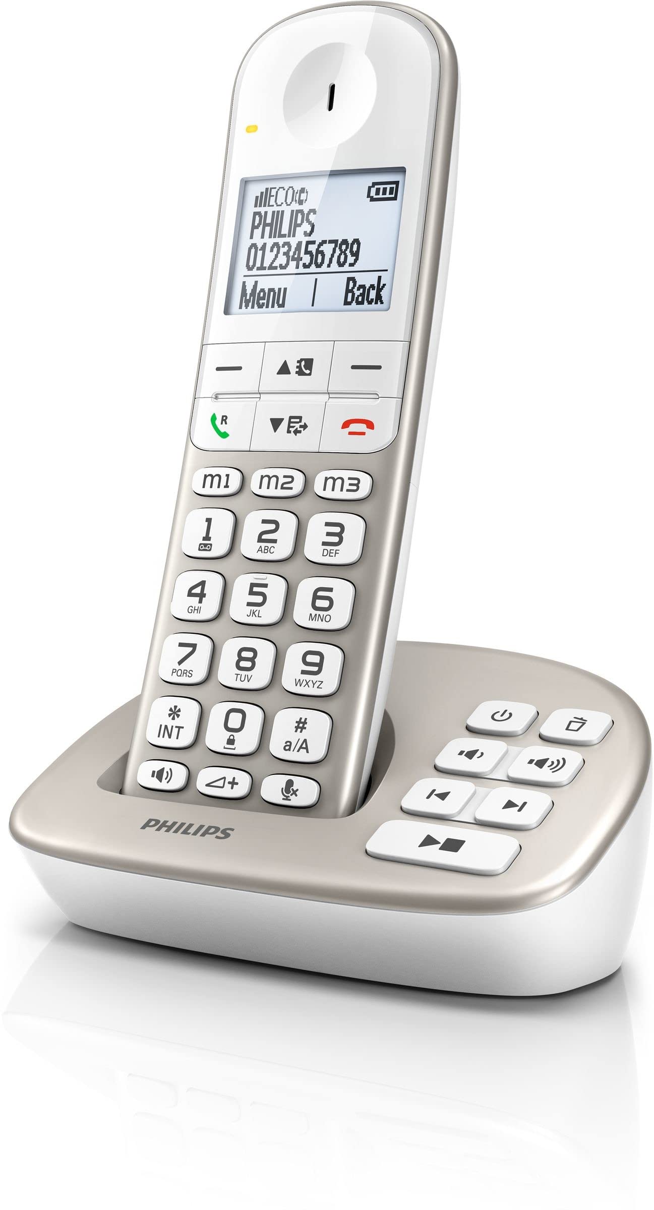 Philips XL4951S Téléphone Fixe Sans Fil avec Répondeur - Idéal pour Seniors - Blanc