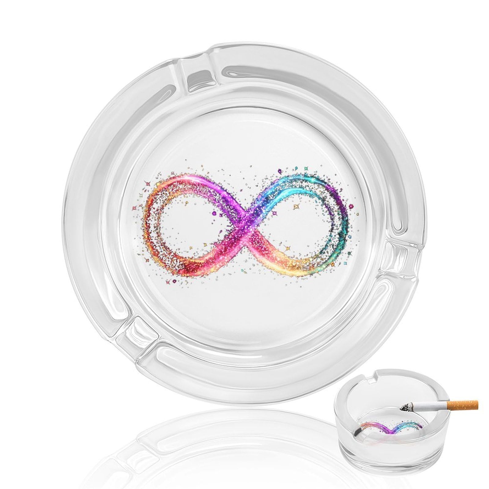 Infinity Symbol Autism Awareness Glitter Ashtray Portable Round Glass Outdoor Ash Tray for Home Office Garden Pub