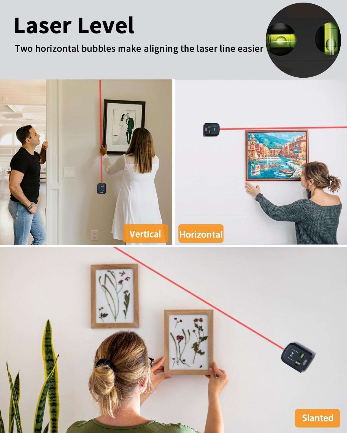 Tyrry Livella Laser 4 in 1 con Livella a Bolla, Raccogli Polvere per Trapano, Supporto da Parete e Ventosa Elettronica a Vuoto, Strumento per Appendere Quadri, Dipingere e Ristrutturazioni Domestiche