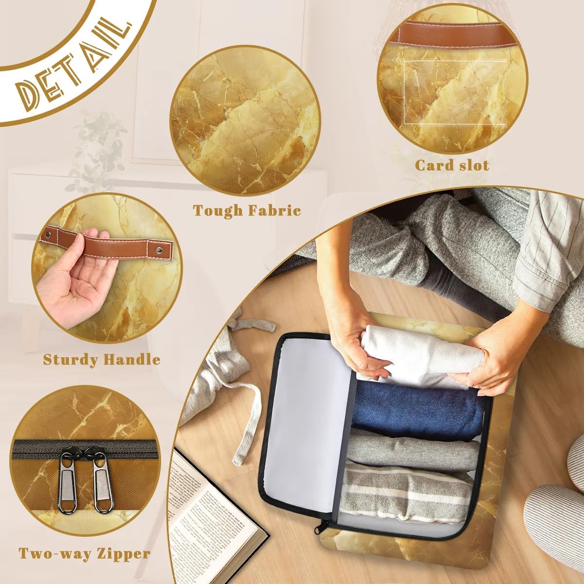 Marble Art Print Storage Box with Lid and Handles Foldable Cloth Storage Basket Bin Bags for Shelves Closet Shelf Toys Clothes Bed Sheets Organizer 2 Pack