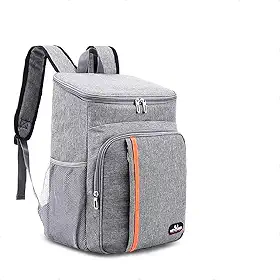 Mochila Térmica Impermeável 30L, Cinza com Detalhes Laranja, Alças Acolchoadas Ajustáveis, Conservação até 16h, Bolsos Organizadores, Ideal para Praia Viagem Piquenique Trekking (Cinza)