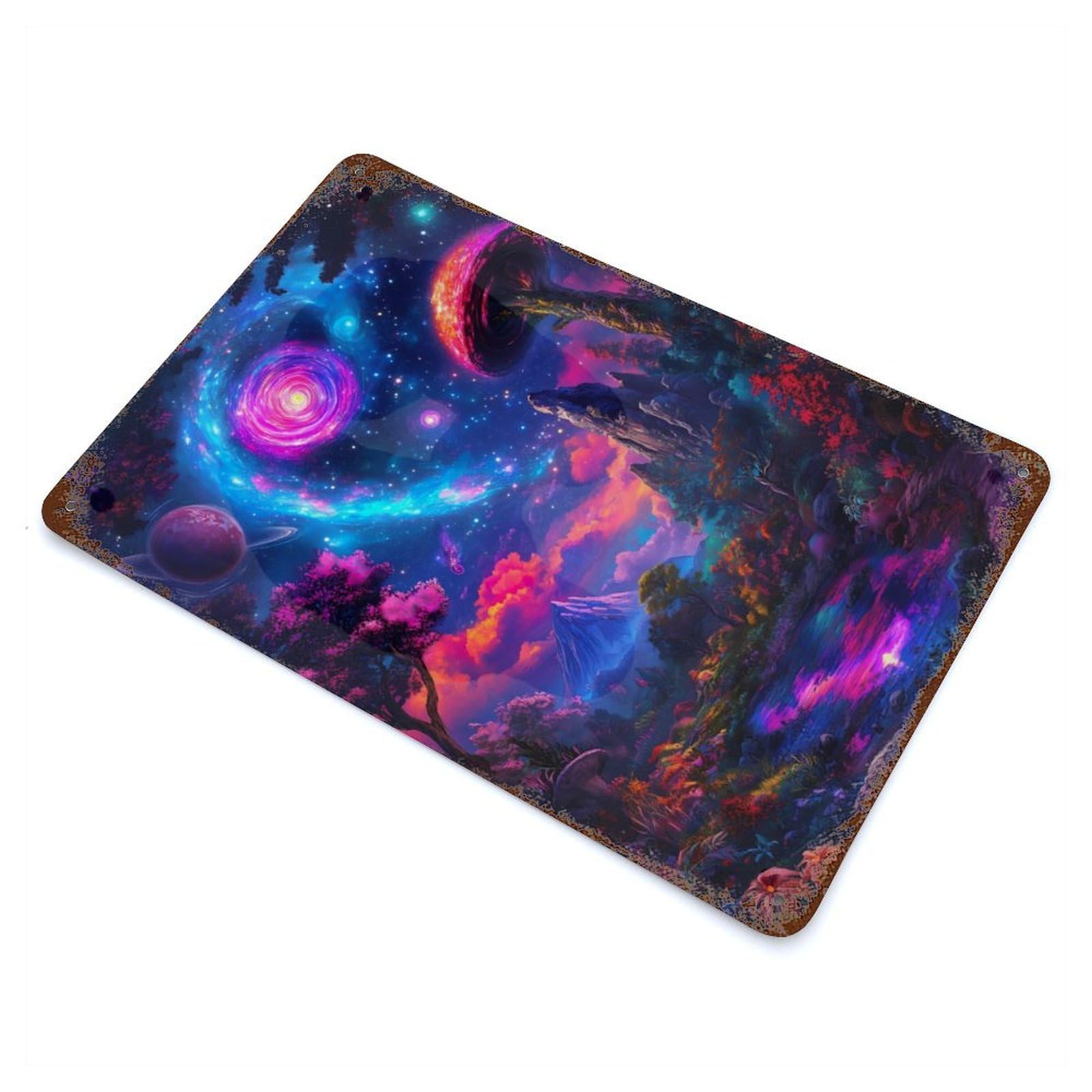 Fantasy Landscape with Galaxy Rusty Metal Tin Sign 11.8"x7.9", for Pub, Kitchen And Man Cave Decor, Farmhouse Wall Decor