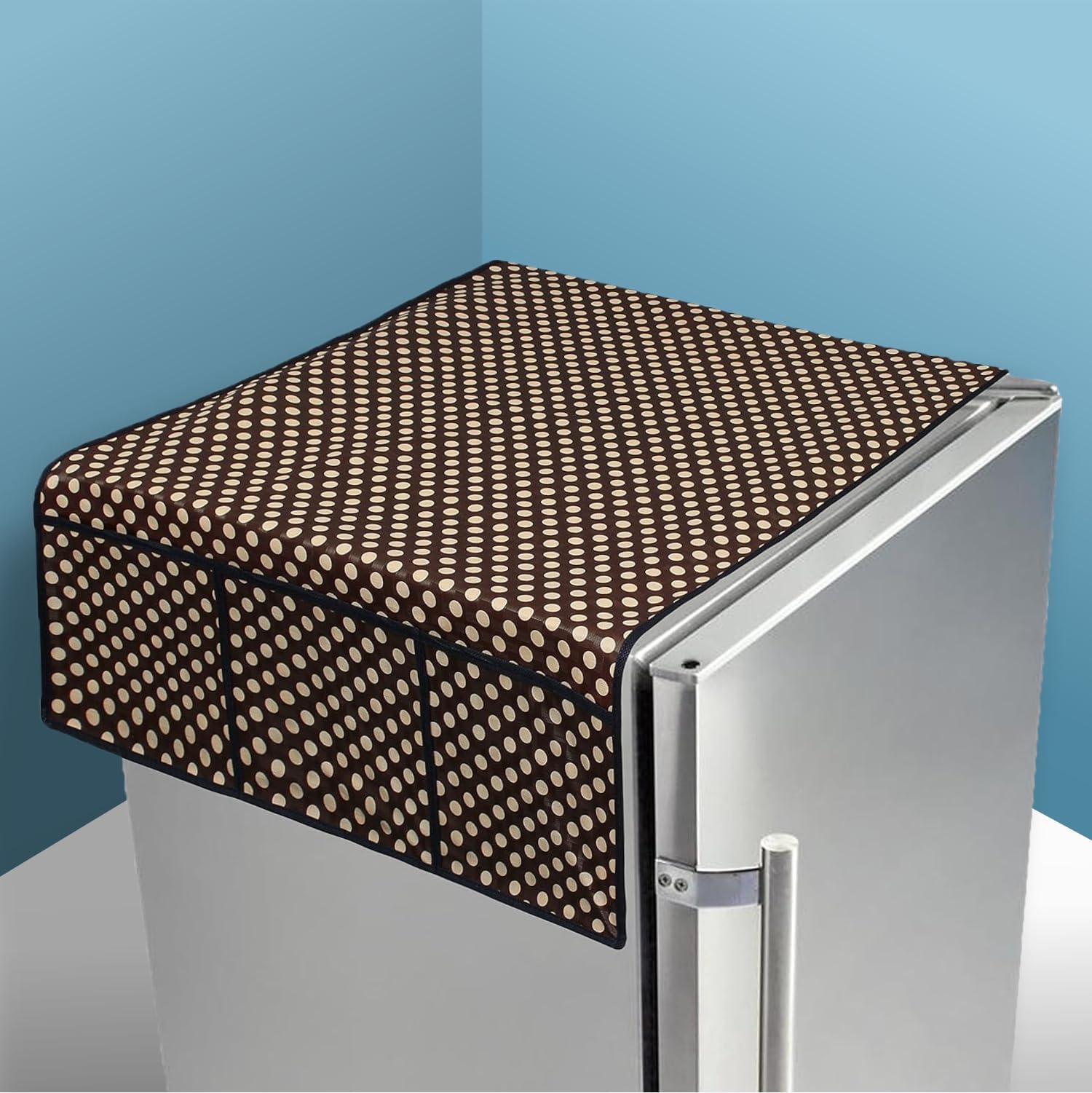 Kuber Industries Fridge Top Cover | Fridge Top Cover with Pockets | Refrigerator Top Cover for Kitchen | Fridge Top Cover with 6 Utility Pockets | Dot Fridge Top Cover | Brown