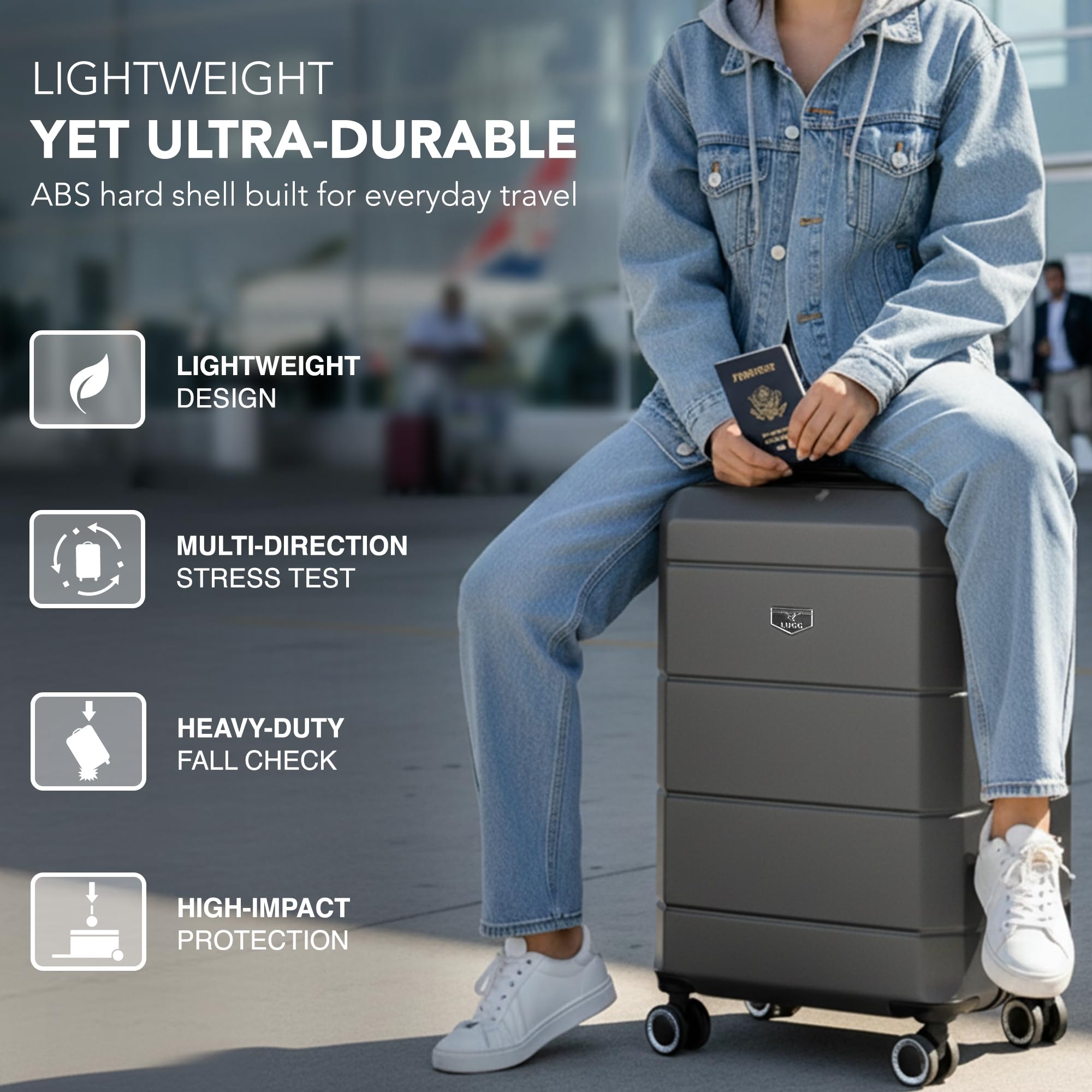 LUGG - Jetset 40cm Suitcase - 40x30x20cm- Ryanair Compatible - Underseat Size - Hard Shell ABS - Spinner & Removable Wheels - Lightweight Travel Luggage- Cream/Brown — view 229
