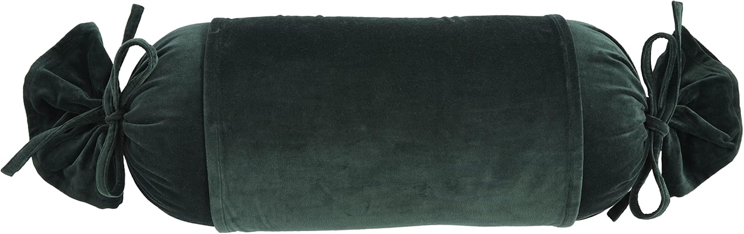 Mud Pie Velvet Bolster Pillow, 9 1/2" x 21", Green 42 Count