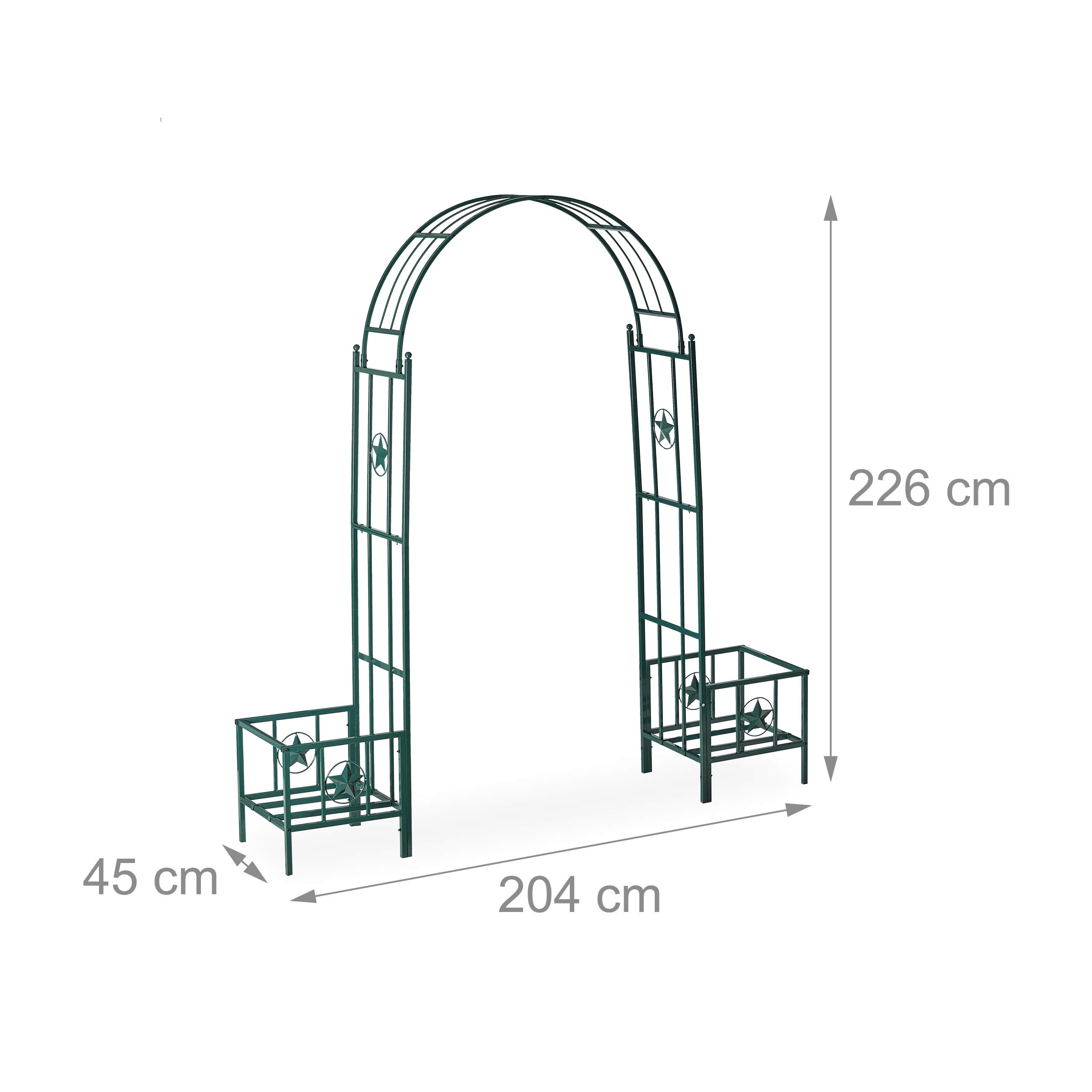 Relaxdays Arcade de rosiers, pergola Plantes grimpantes, 2 bacs jardinière, HxlxP 226 x 204 x 45 cm, Vert foncé