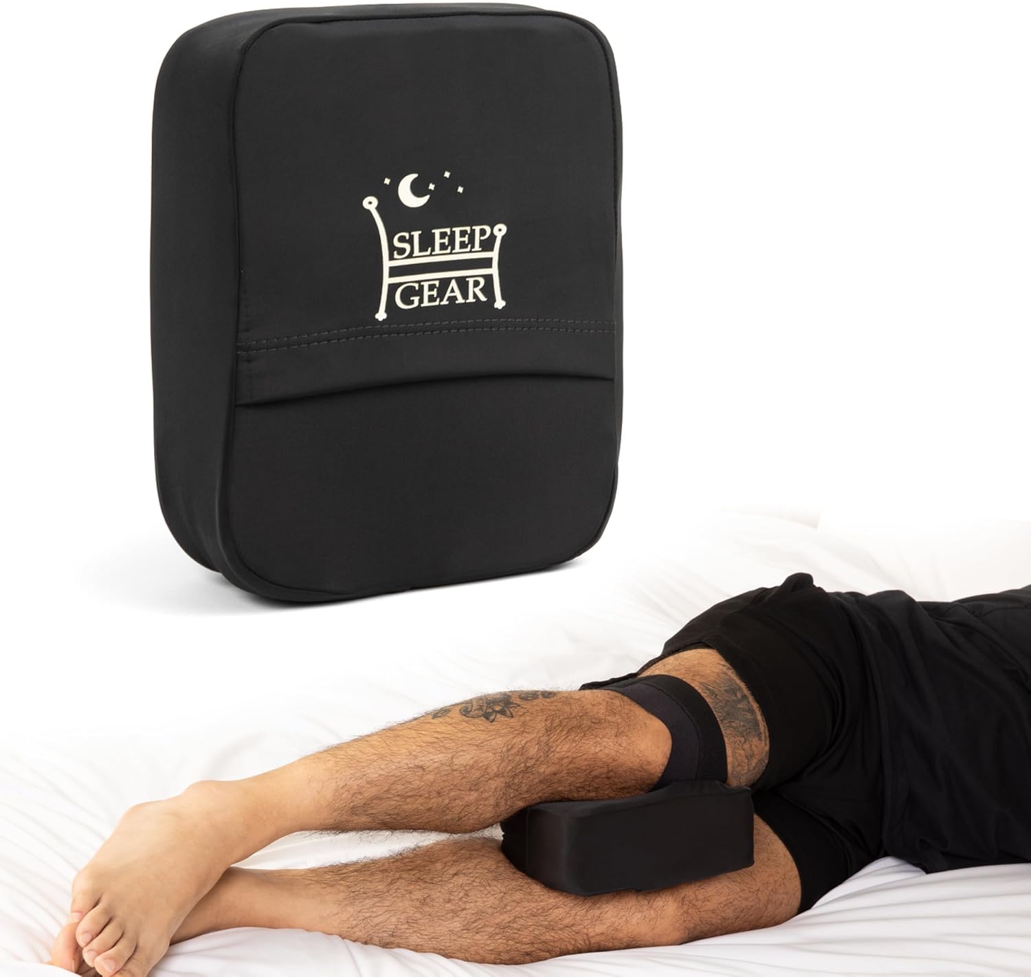 Sleep Gear Knee Zzz Pillow: Doctor-Designed Knee Sleeve & Foam Pillow for Side Sleepers - Compact, Ergonomic Design with Washable Cover for Sciatica & Back Pain Relief (Strap)