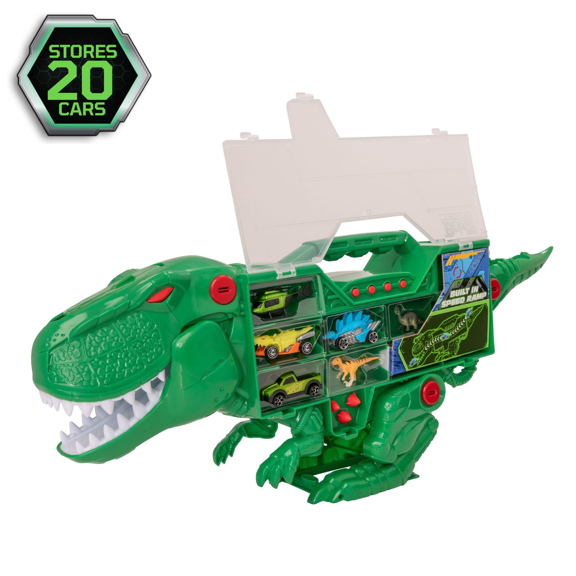 Teamsterz Beast Machines Transporter | Światło i dźwięk z miniaturowymi samochodami, Samochodami Dinozaurami i Figurkami Dinozaurów | Strzelanie do T-Rex z pociskami | 3 lata i więcej