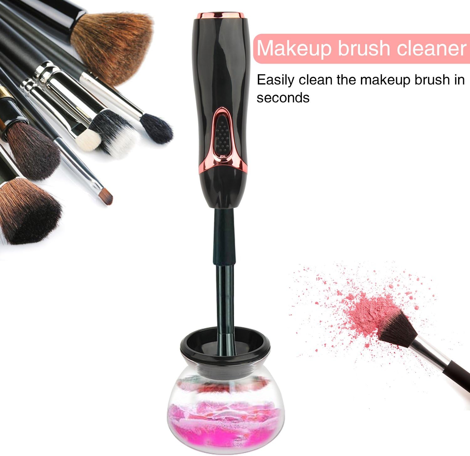 Makeup Brush Cleaner,Automatic Clean and Dry All Size Makeup Brushes in Seconds (Black)