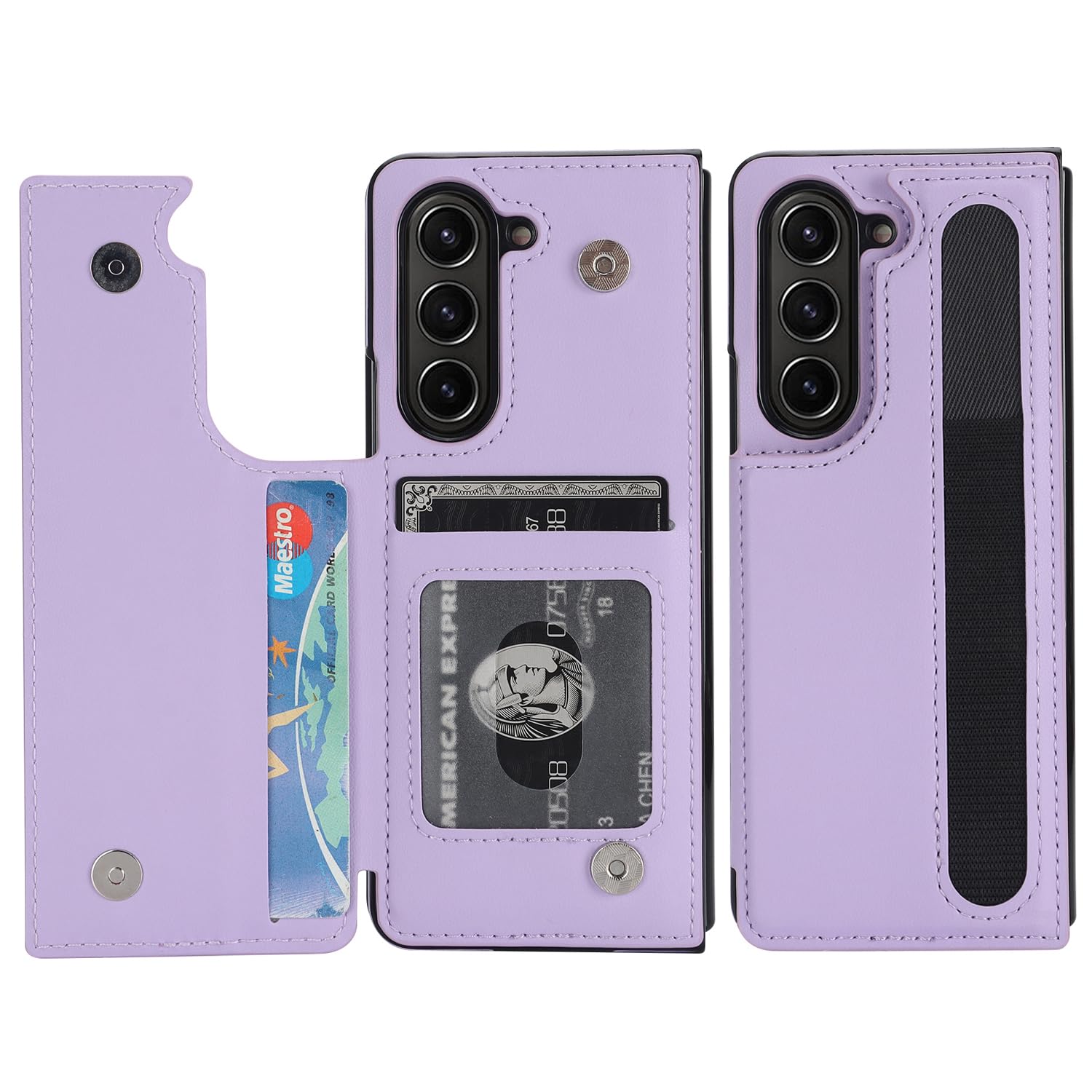 DiGPlus for Samsung Galaxy Z Fold 5 Wallet Case with S Pen Holder, PU Leather Case with Card Slot Double Magnetic Clasp Flip Case Cover for Galaxy Z Fold5 5G (Violet - S Pen Holder)