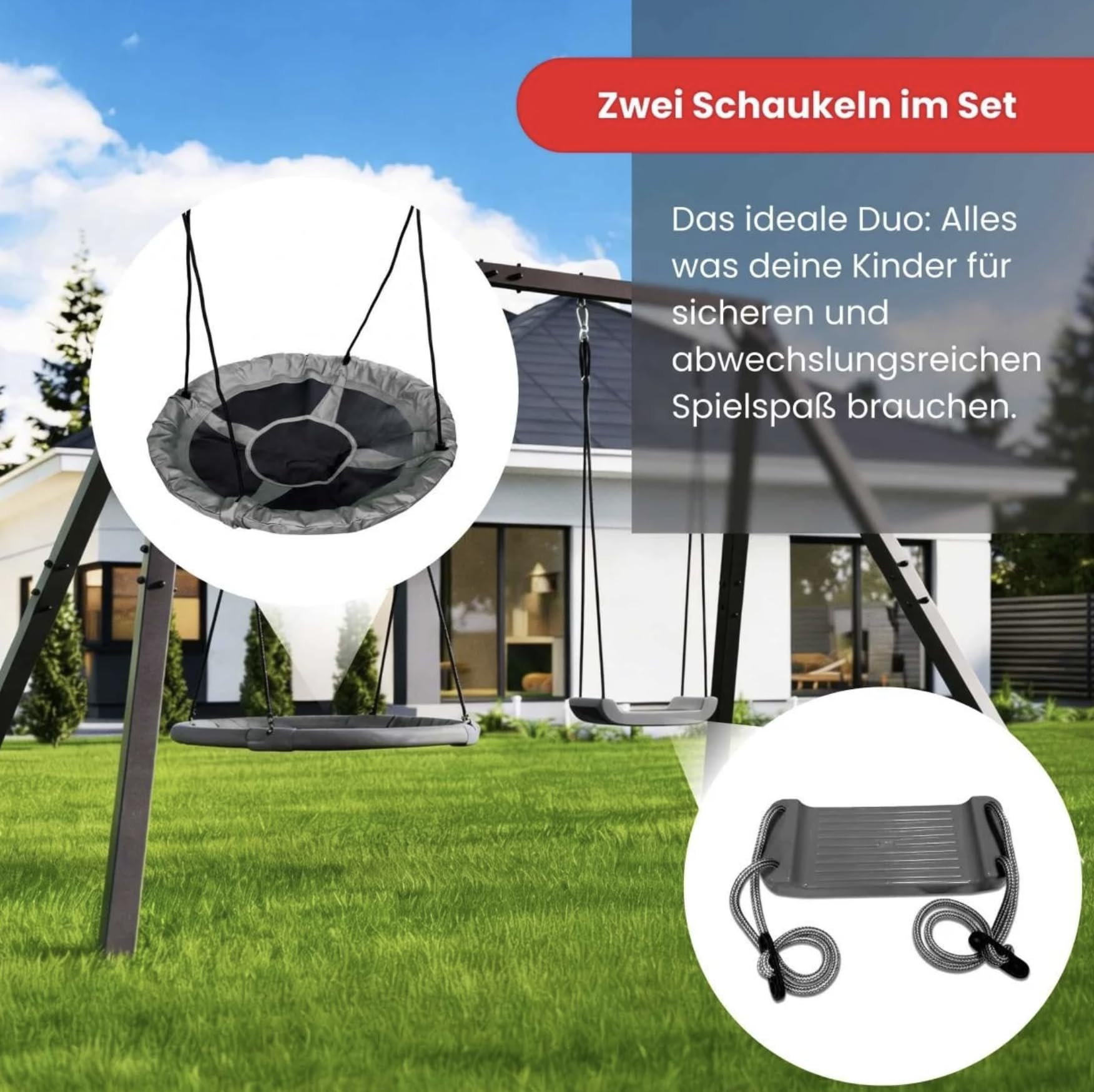 K-Sport: Doppelschaukel Gestell (Metall) I Brettschaukel und Nestschaukeln im Set erhalten I Schaukelgestell bis 200kg belastbar I Outdoor Schaukel I Schaukelgerüst inkl. Bodenanker I Made in EU