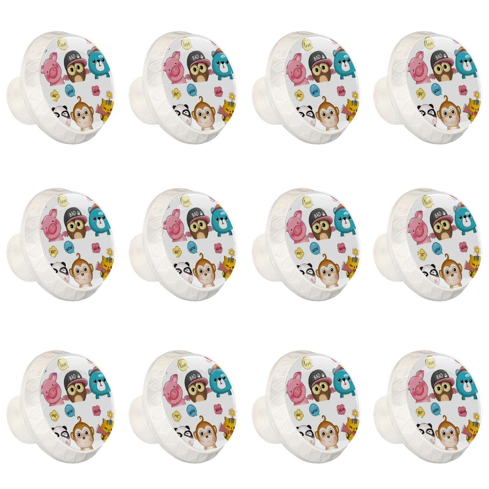 Boutons de commode ronds décoratifs au design animalier soigné x12