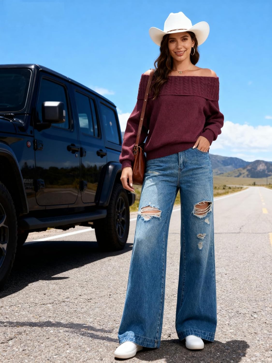 Womens Off The Shoulder Sweater Batwing Sleeve Loose Knit Pullover Sweaters Jumper Tops Fall Winter Clothes - Image 5