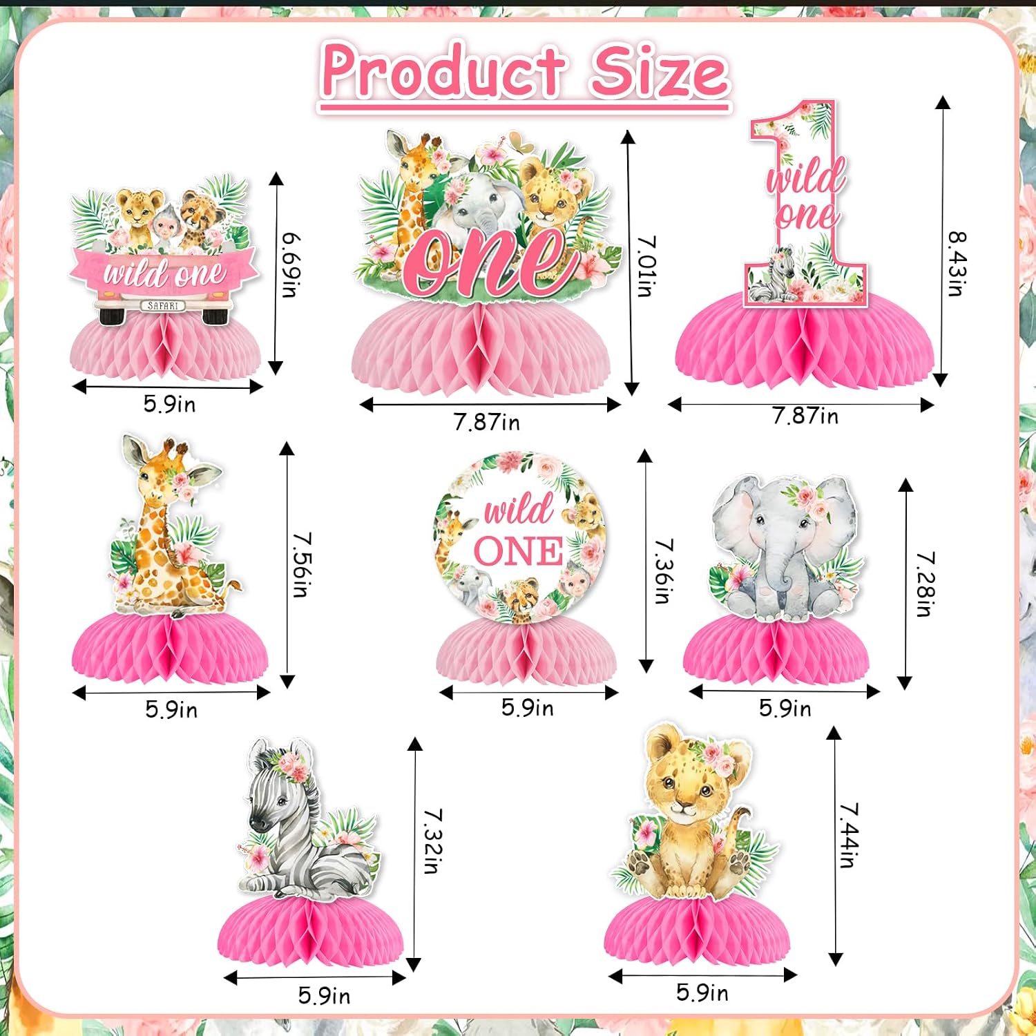Safari 1st Birthday Decorations Girl, Wild One Honeycomb Centerpieces for Table, Double-Sided Printing Pink Jungle Safari Animal Honeycomb Centerpieces for Girl 1st Birthday Decorations