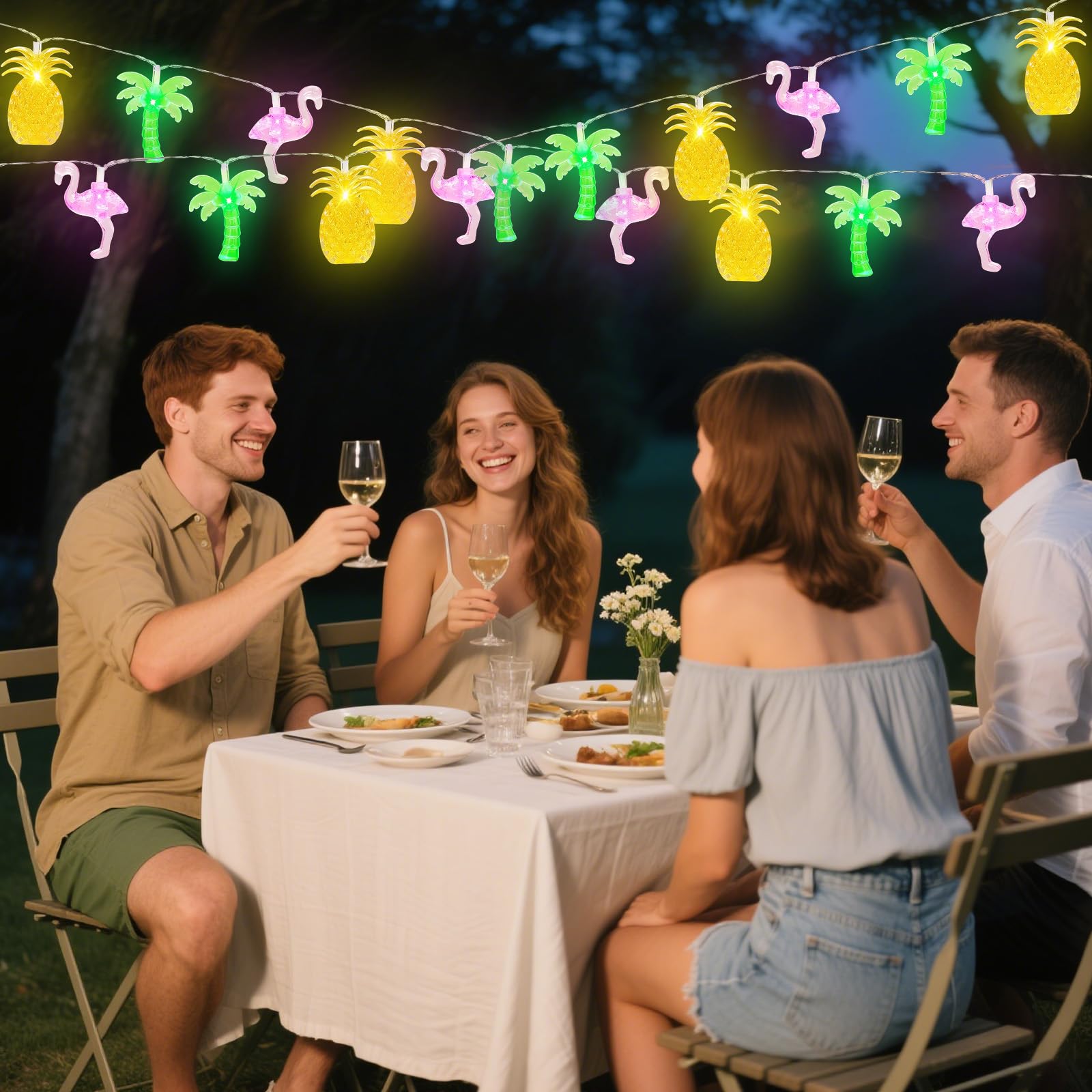 Hawaii-Lichterkette Mit 30 LEDs – 4,6 M, Flamingo, Ananas, Palme, Batteriebetrieben