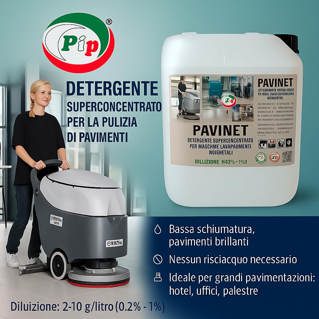 PIP Detergente Macchine Lavapavimenti Pavinet, Concentrato, TK UN LT..5 = Kg.5,25 Pavimento Industriale, Piscina, Marmo, Ceramica, Linoleum, Cemento