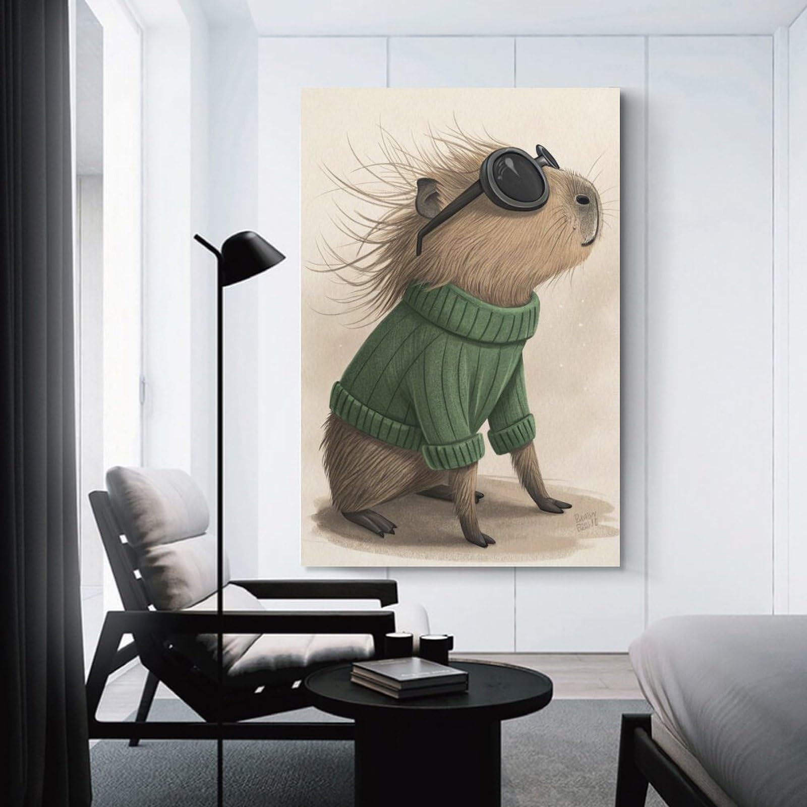 Junmoney Wall Picture Print Capybara in Sweater And Sunglasses, 16x24inch(40x60cm), for Entrance Walls, Hall Decor Or Foyers, A Neat Decor Update for Hallways