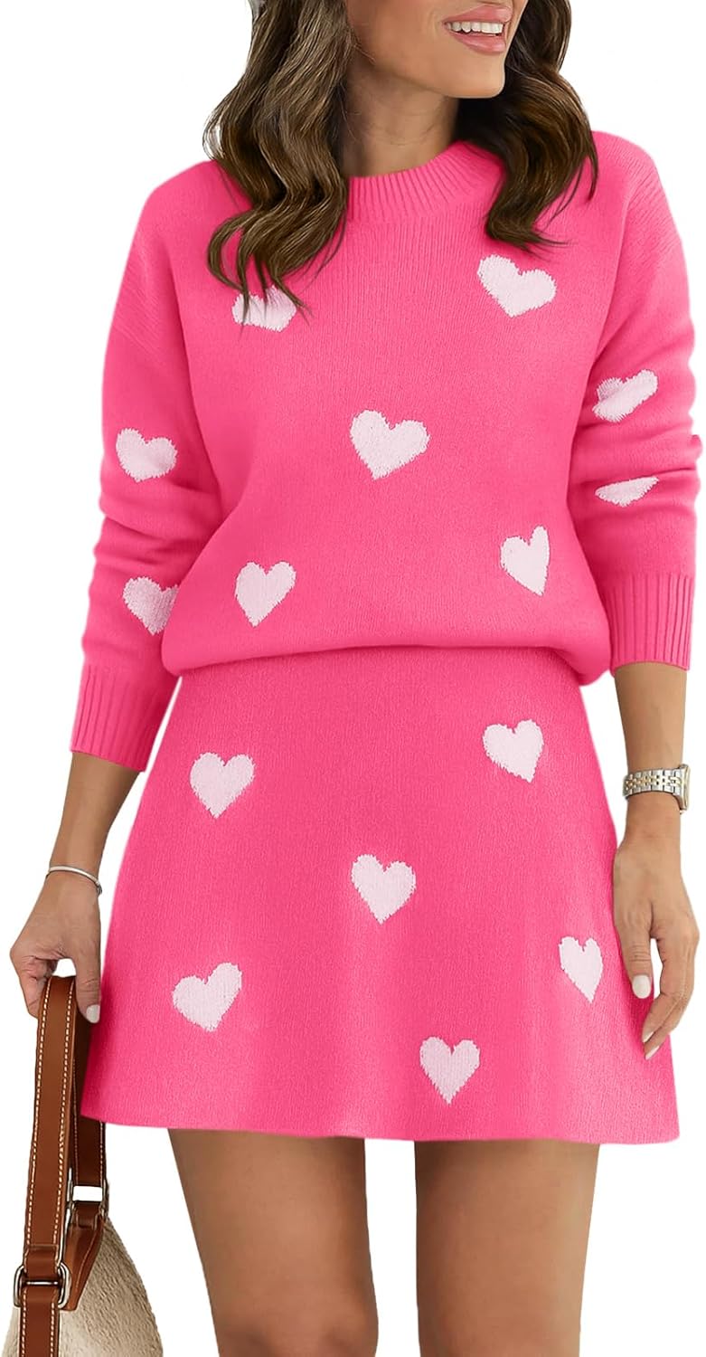 Tankaneo Womens Skirt 2 Piece Sweater Set Long Sleeve Crewneck Sweaters Pleated Mini Skirt Knit Lounge Sets