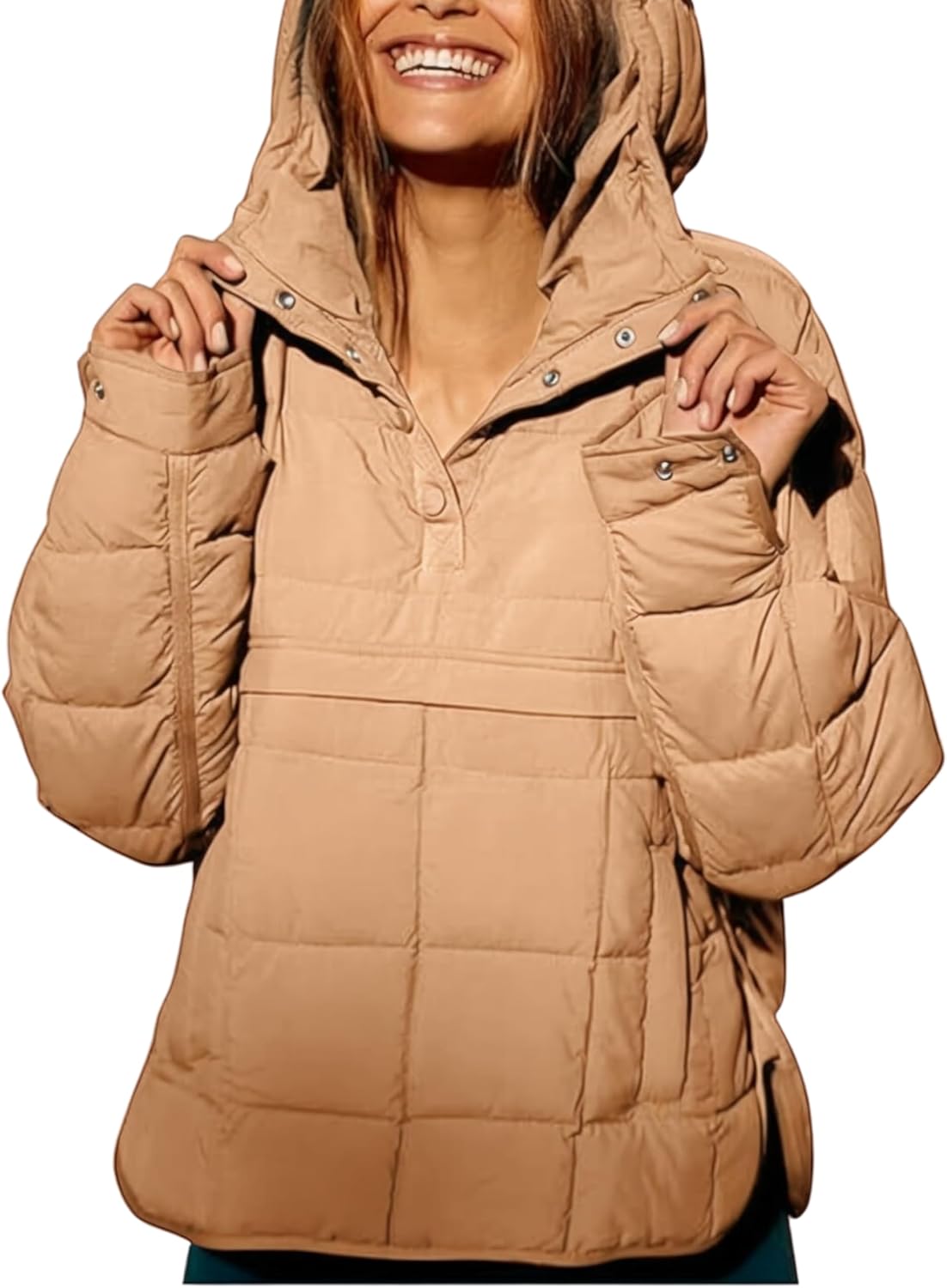 AICHARMWA Women's Pullover Puffer Jacket Hooded Oversized Lightweight Quilted Jacket Winter Warm Padded Coat