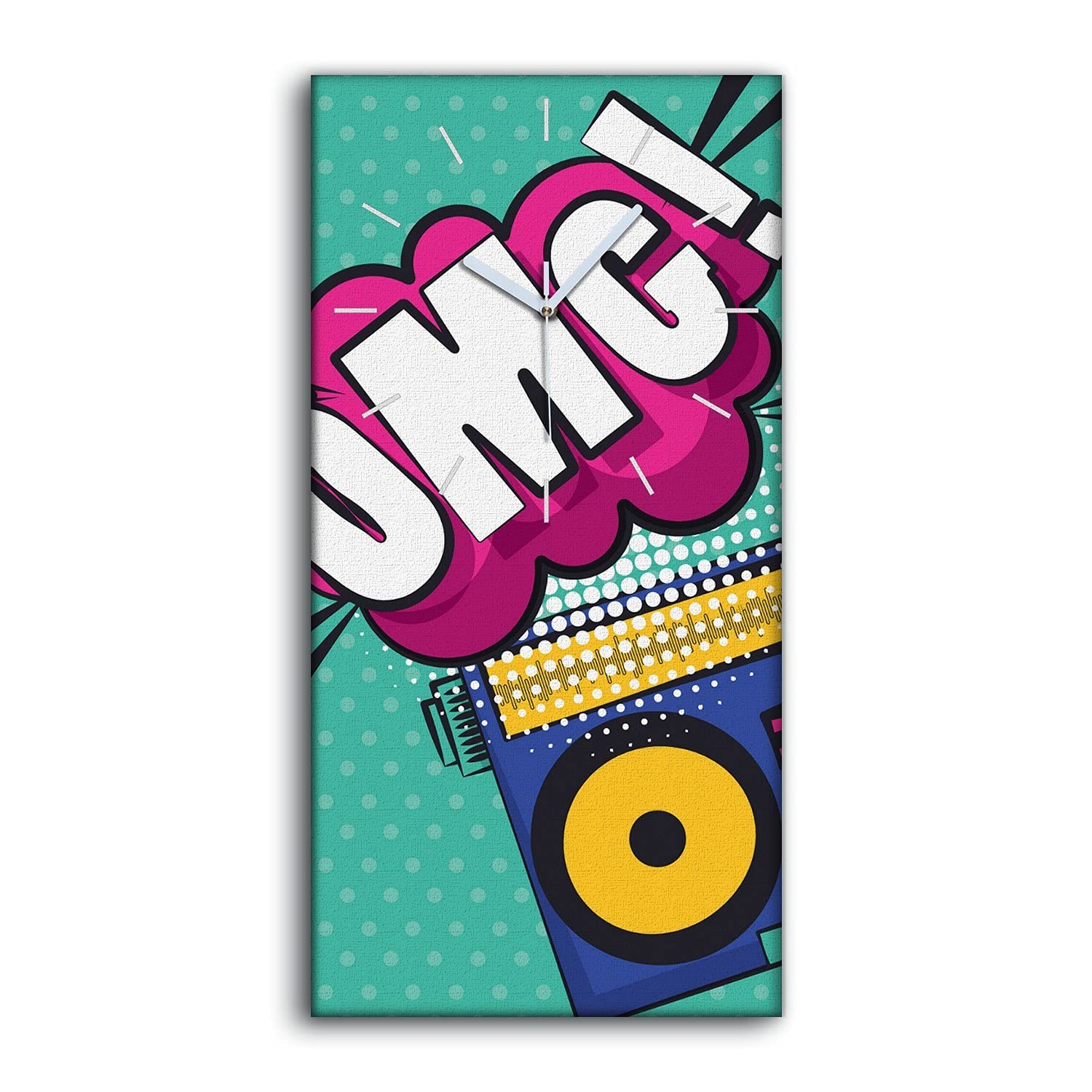 Horloge sur Toile Pop rétro Boombox 30x60cm Coloray pour Décoration Murale