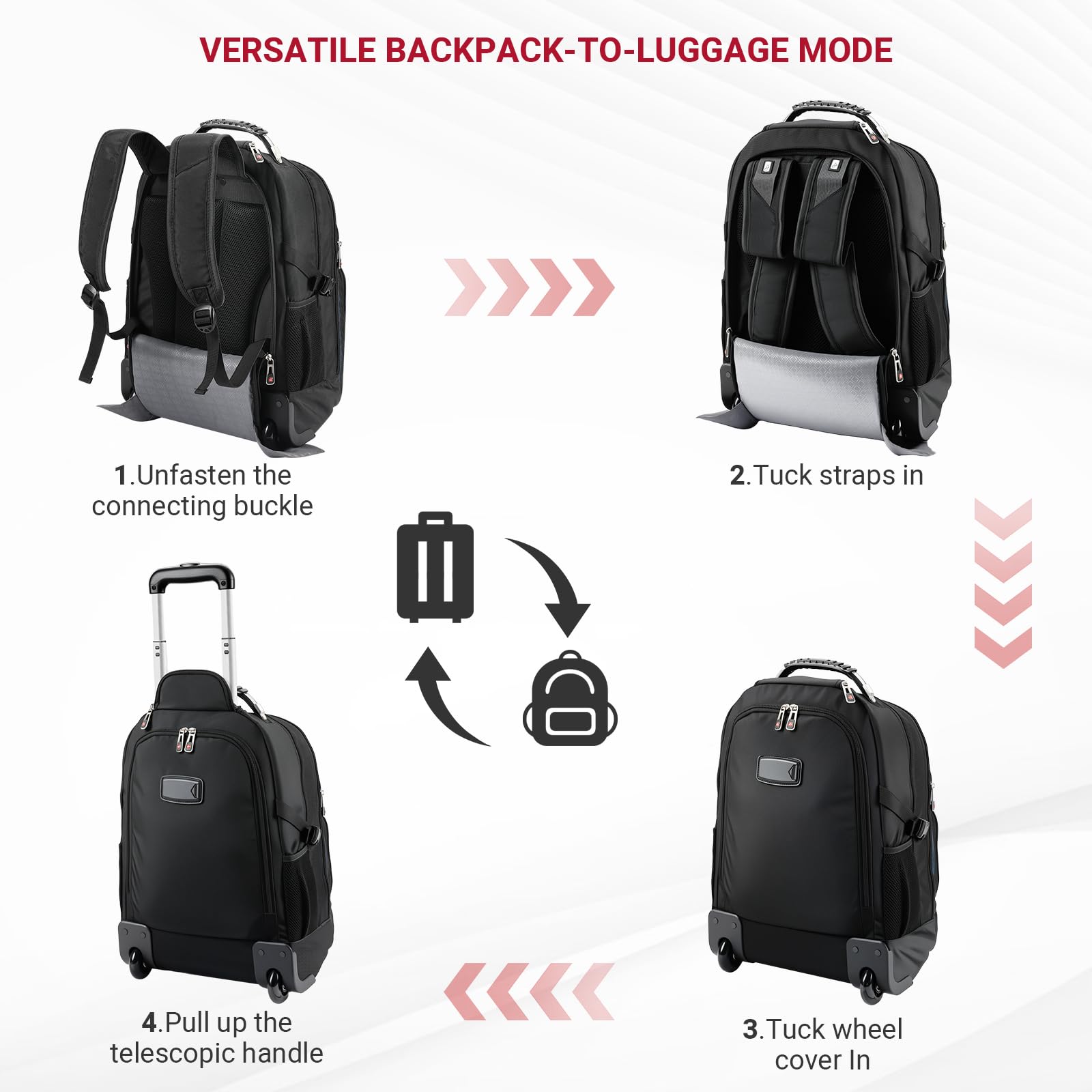 star cloud Rucksack mit Rollen 17,3 Zoll Laptop Rucksack, Business Rucksack Herren 45L, wasserabweisend mit USB und Typ-C Anschluss, Handgepäck geeignet für Reise und Arbeit
