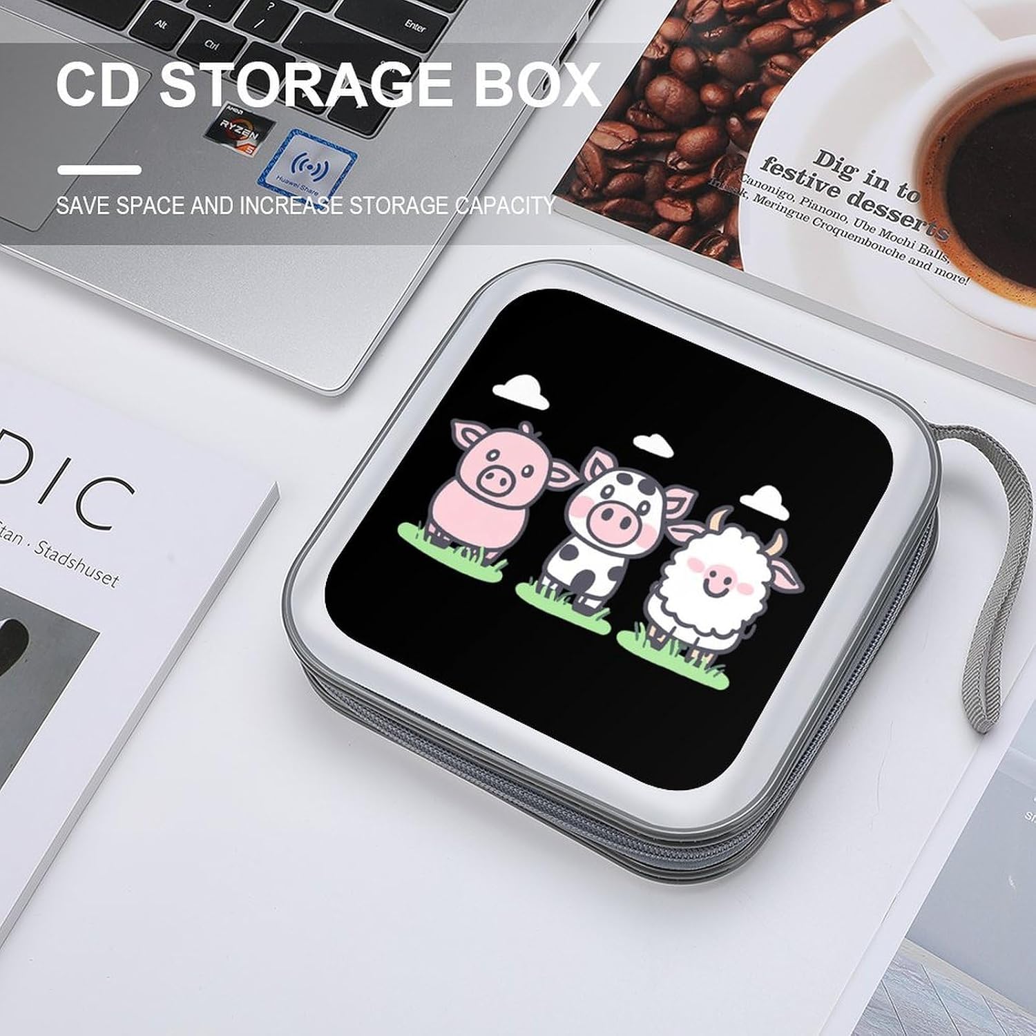 Cartoon Cow Pigs Sheep Protective CD Case Storage Rack 40 Capacity DVD Holder Organizer Car Travel