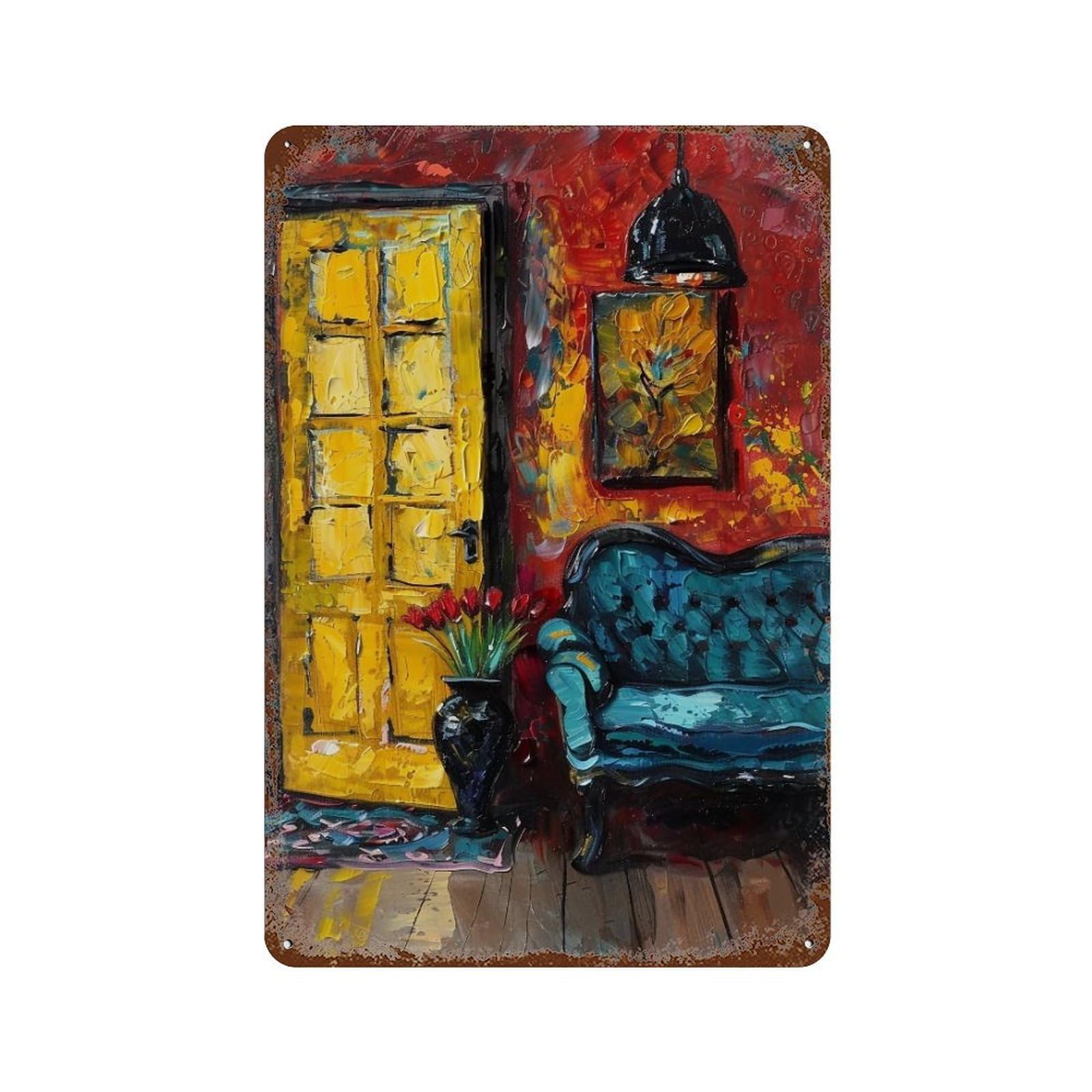 HDURYEYRYY Scarlet Room & Yellow Door 02 Wall Retro Iron Vintage Art Metal Tin Sign Poster Modern Home Cofffee Club Art Bar Shop Decor 30x20cm