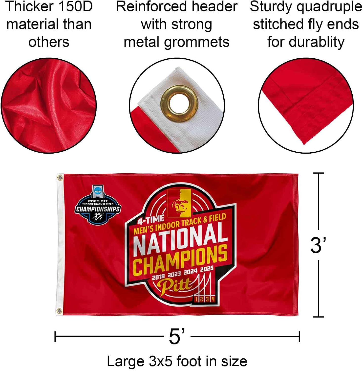 College Flags & Banners Co. Pittsburg State Gorillas 2025 and 4 Time Men's Track and Field Champions 3x5 Grommet Flag