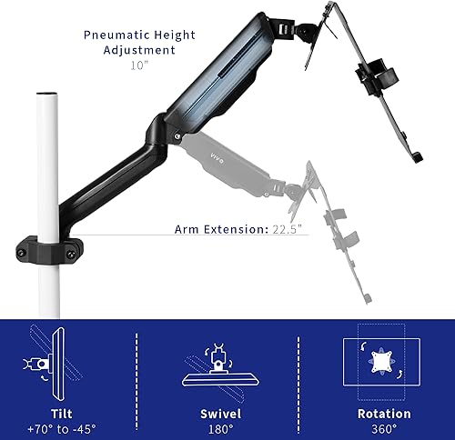 Miniatura 4 de VIVO Brazo universal de montaje en poste neumático de movimiento completo para laptops portátiles tabletas ajuste de altura de asistencia de resorte