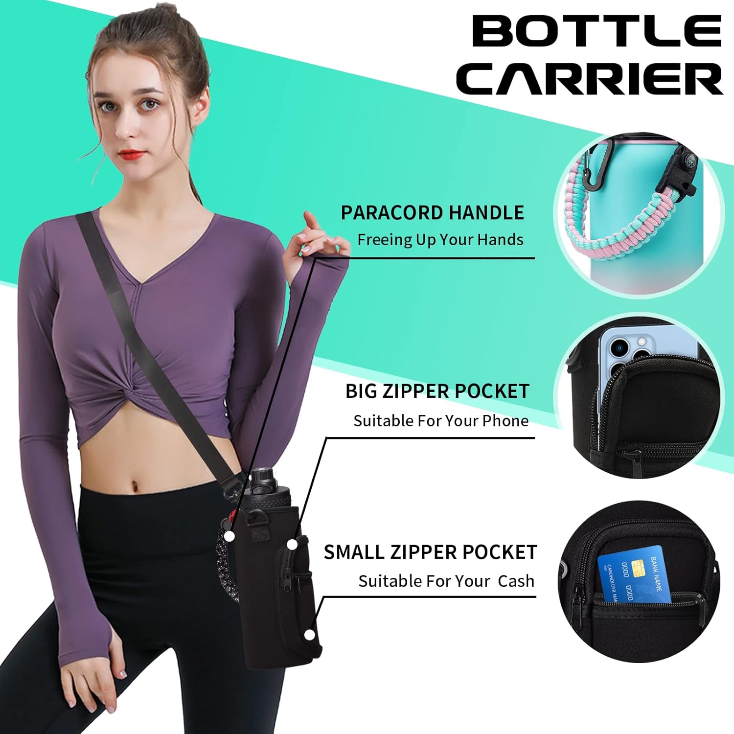 32oz Stainless Steel Water Bottle -w/Paracord Handle, Straw & Spout Lids, Bottle Sleeve, Reusable Metal Thermo Keep Cold-48h & Hot-24h, Wide Mouth Double-Wall Vacuum Flasks for Sports Fitness - Image 7