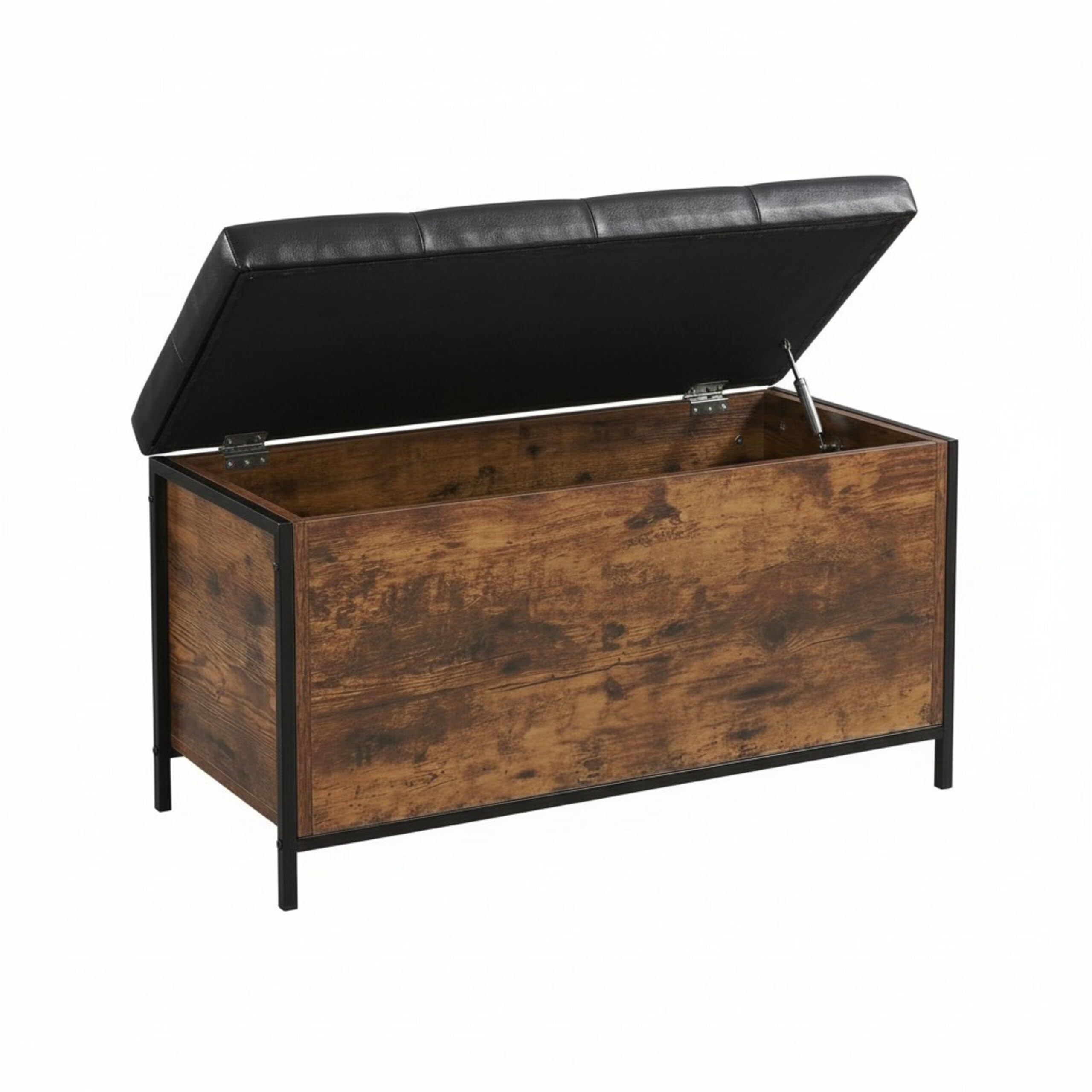 Relaxdays Panca Contenitore, Imbottita in Ecopelle, Industrial, 50x80x40 cm, Ingresso, Marrone